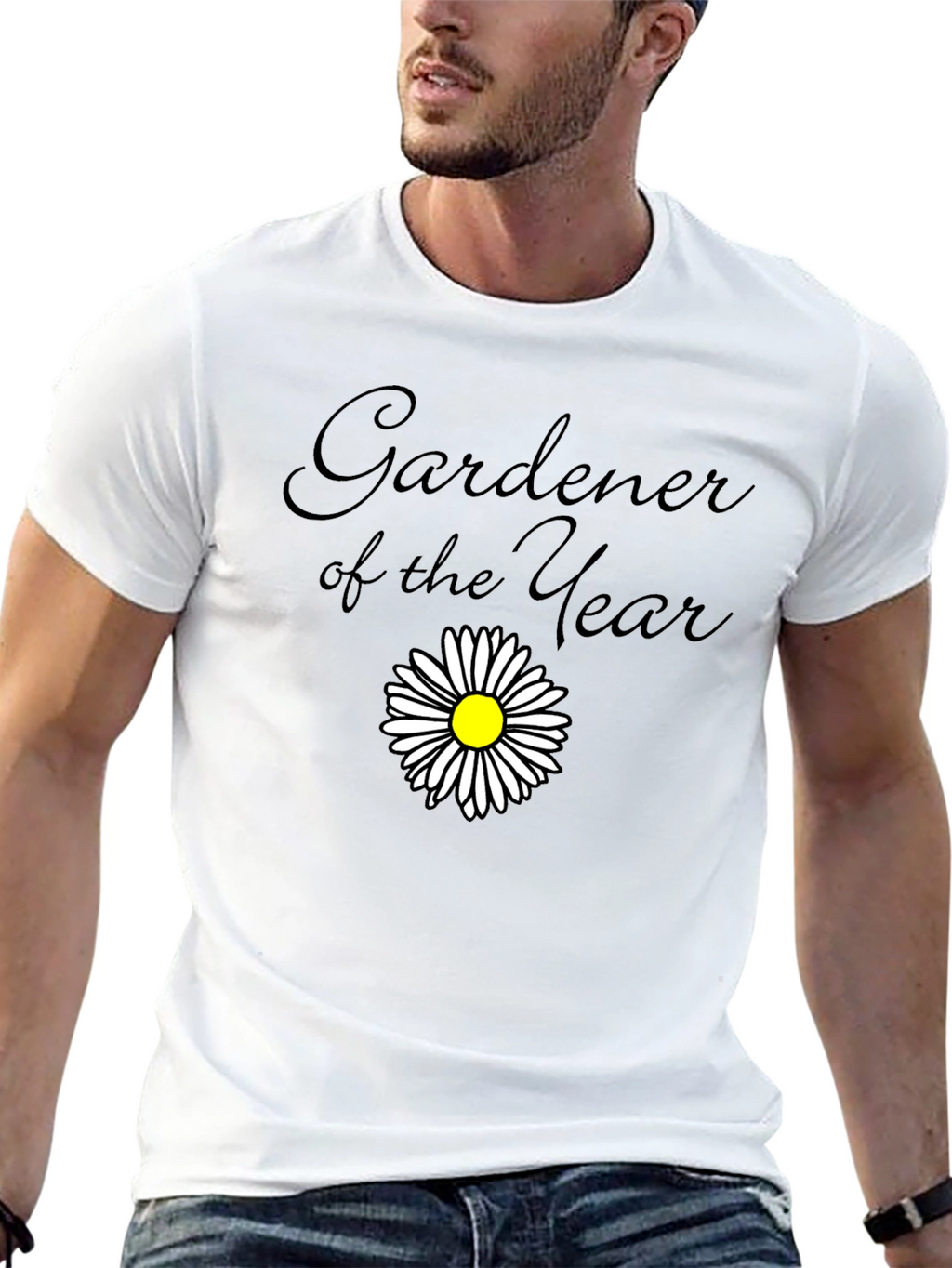 Gardener of the Year Black T-Shirt with Daisy