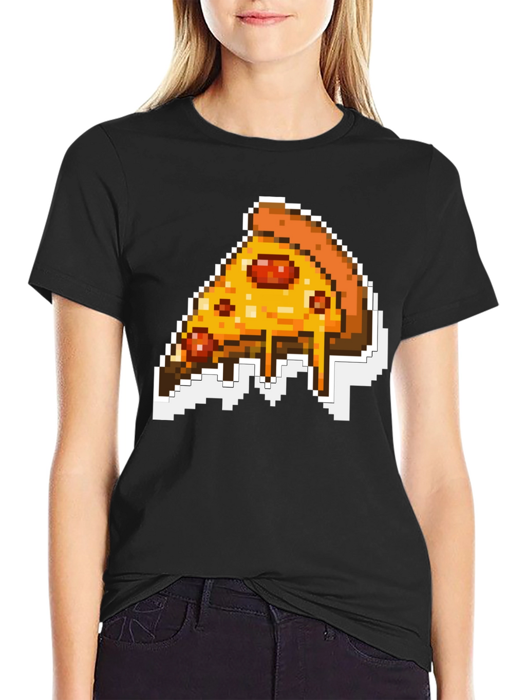 Pixel Pizza Slice Graphic Tee - Black