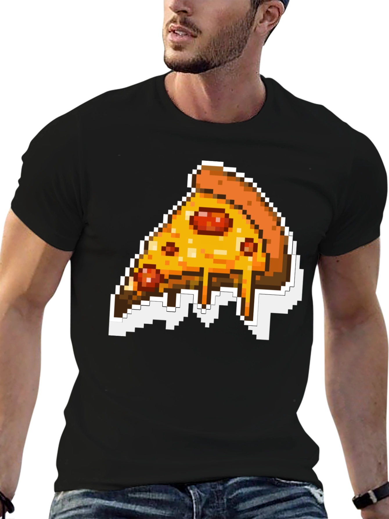 Pixel Pizza Slice Graphic Tee - Black