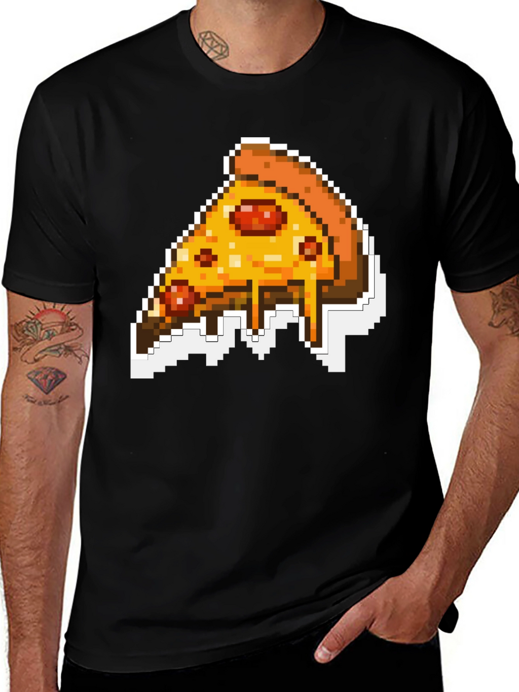 Pixel Pizza Slice Graphic Tee - Black