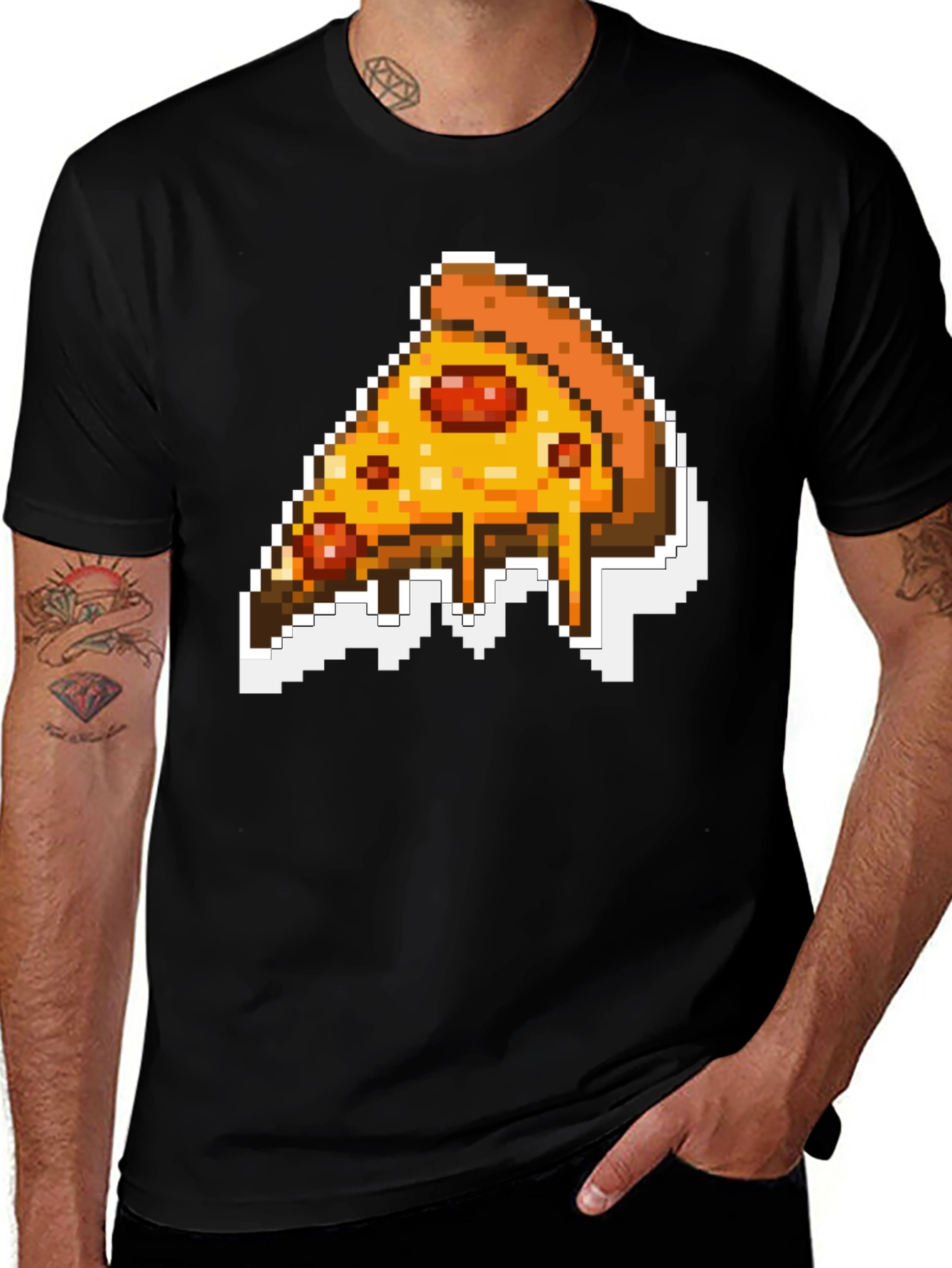 Pixel Pizza Slice Graphic Tee - Black