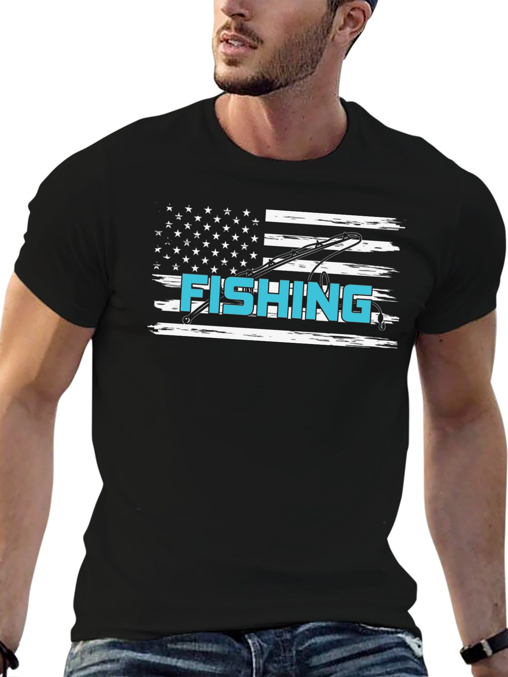 Fishing USA Flag Graphic Tee - Patriotic Angler Shirt