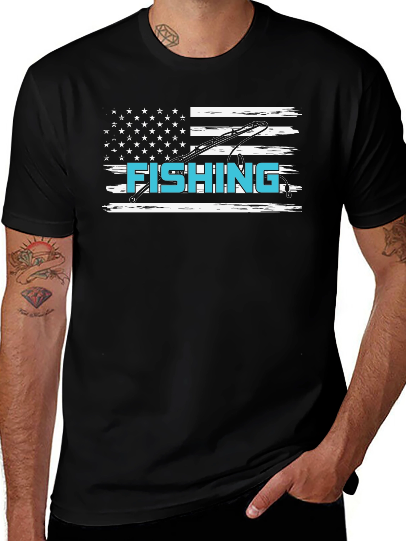 Fishing USA Flag Graphic Tee - Patriotic Angler Shirt