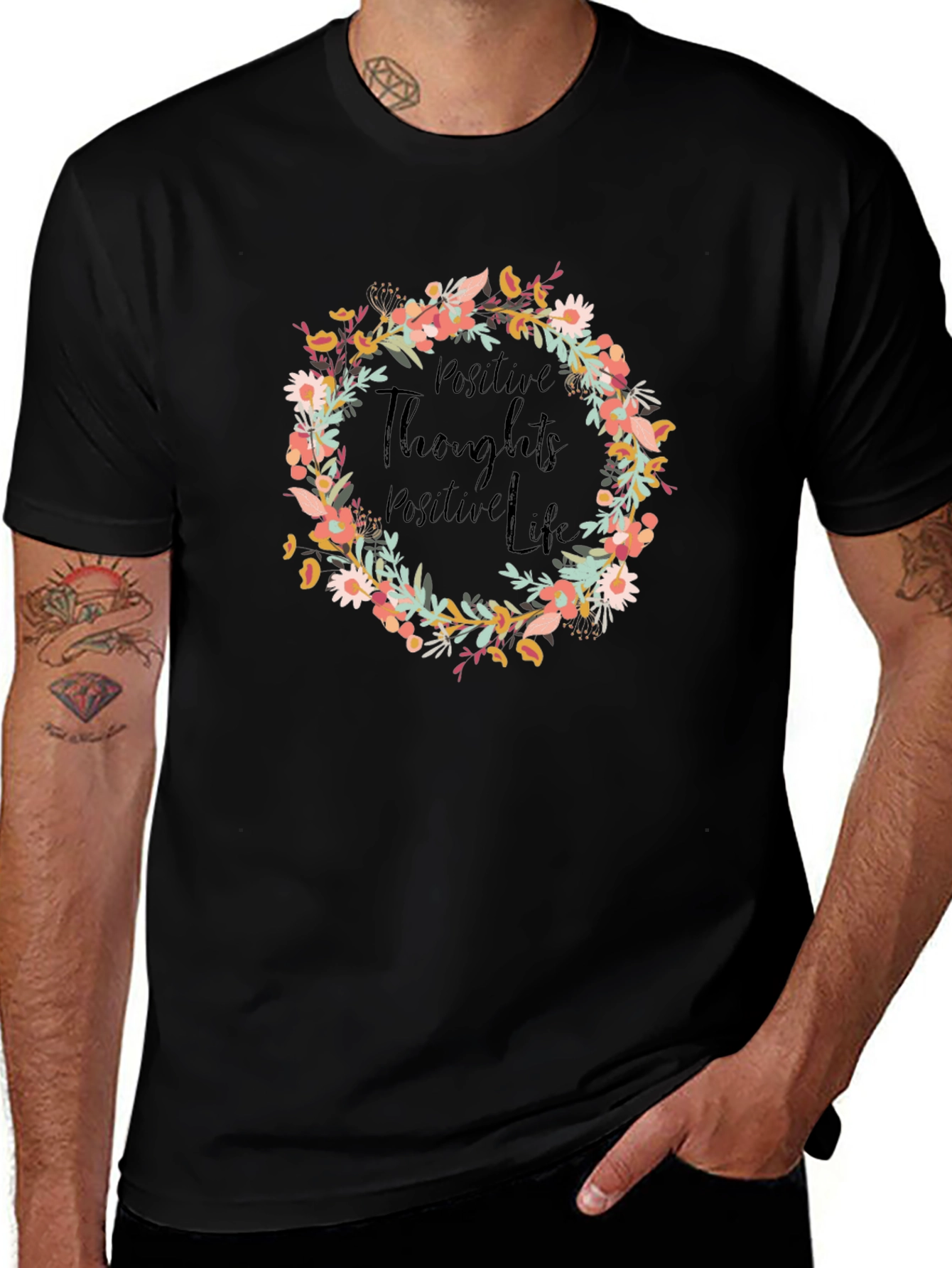 Positive Thoughts Floral Wreath Graphic Tee
