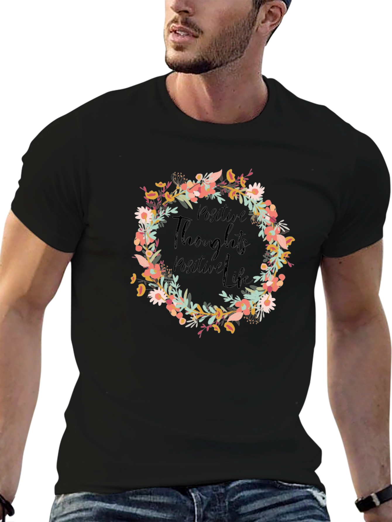 Positive Thoughts Floral Wreath Graphic Tee