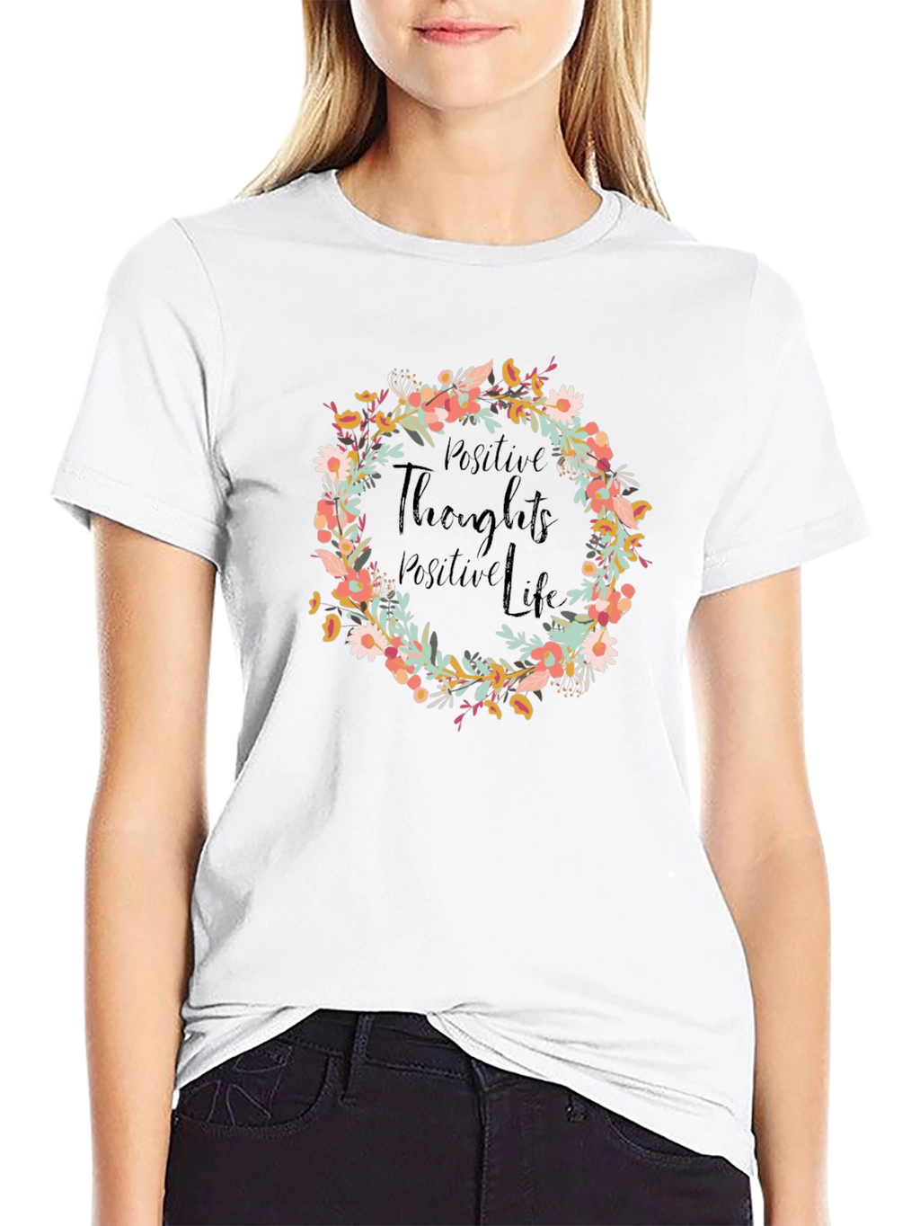Positive Thoughts Floral Wreath Graphic Tee