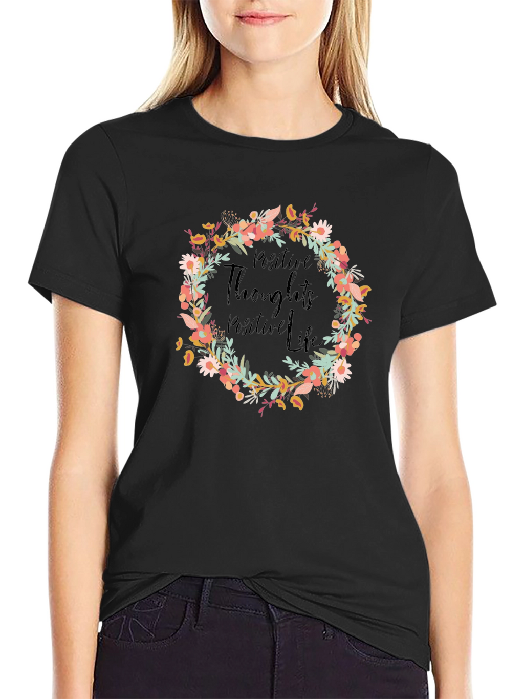 Positive Thoughts Floral Wreath Graphic Tee