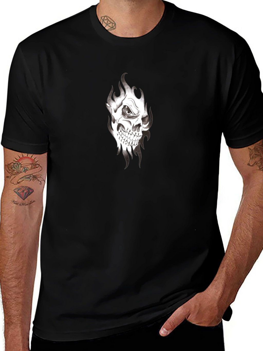 Mens Black Skull Graphic Tee