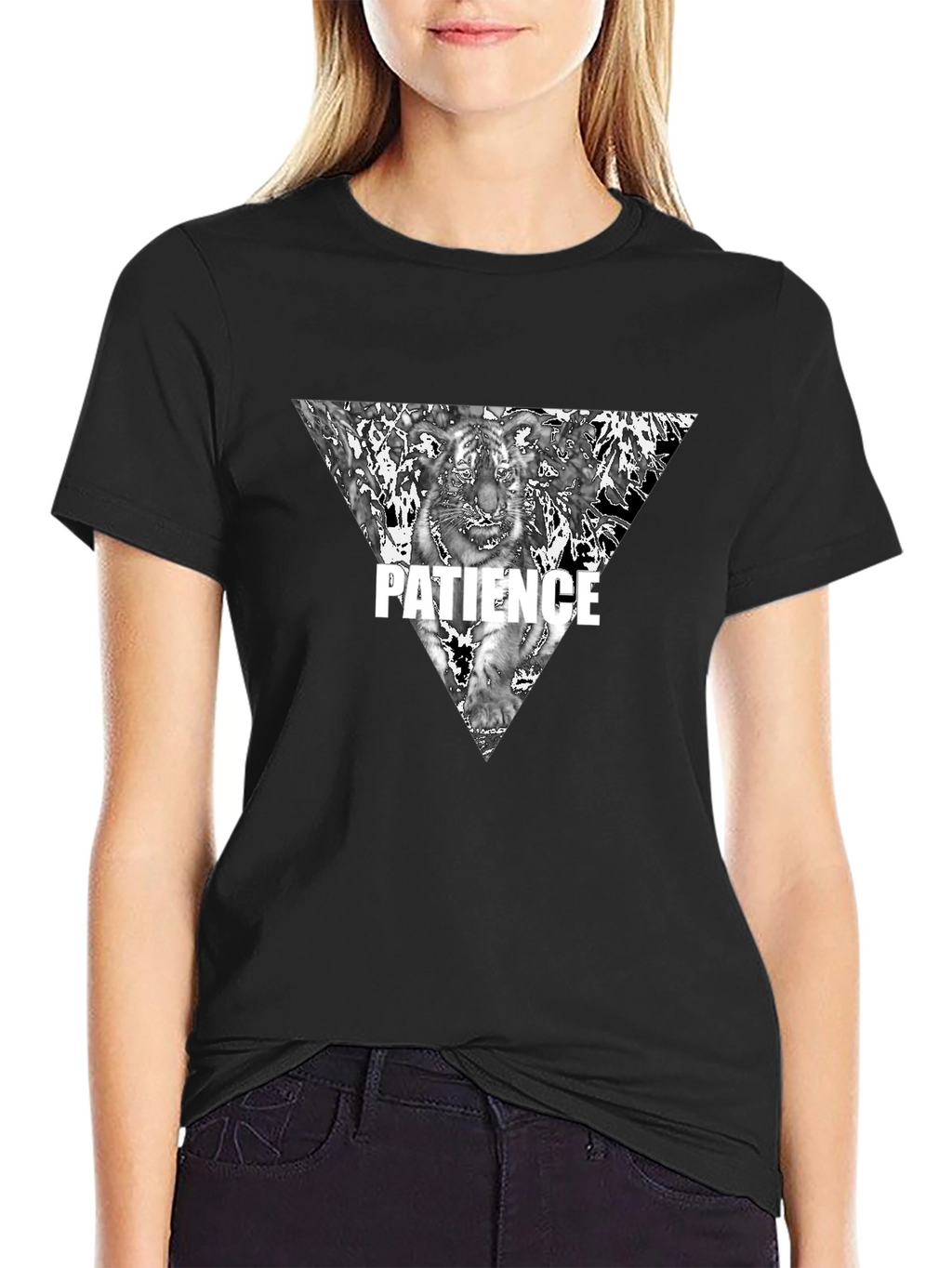 Mens Black Patience Tiger Graphic Tee