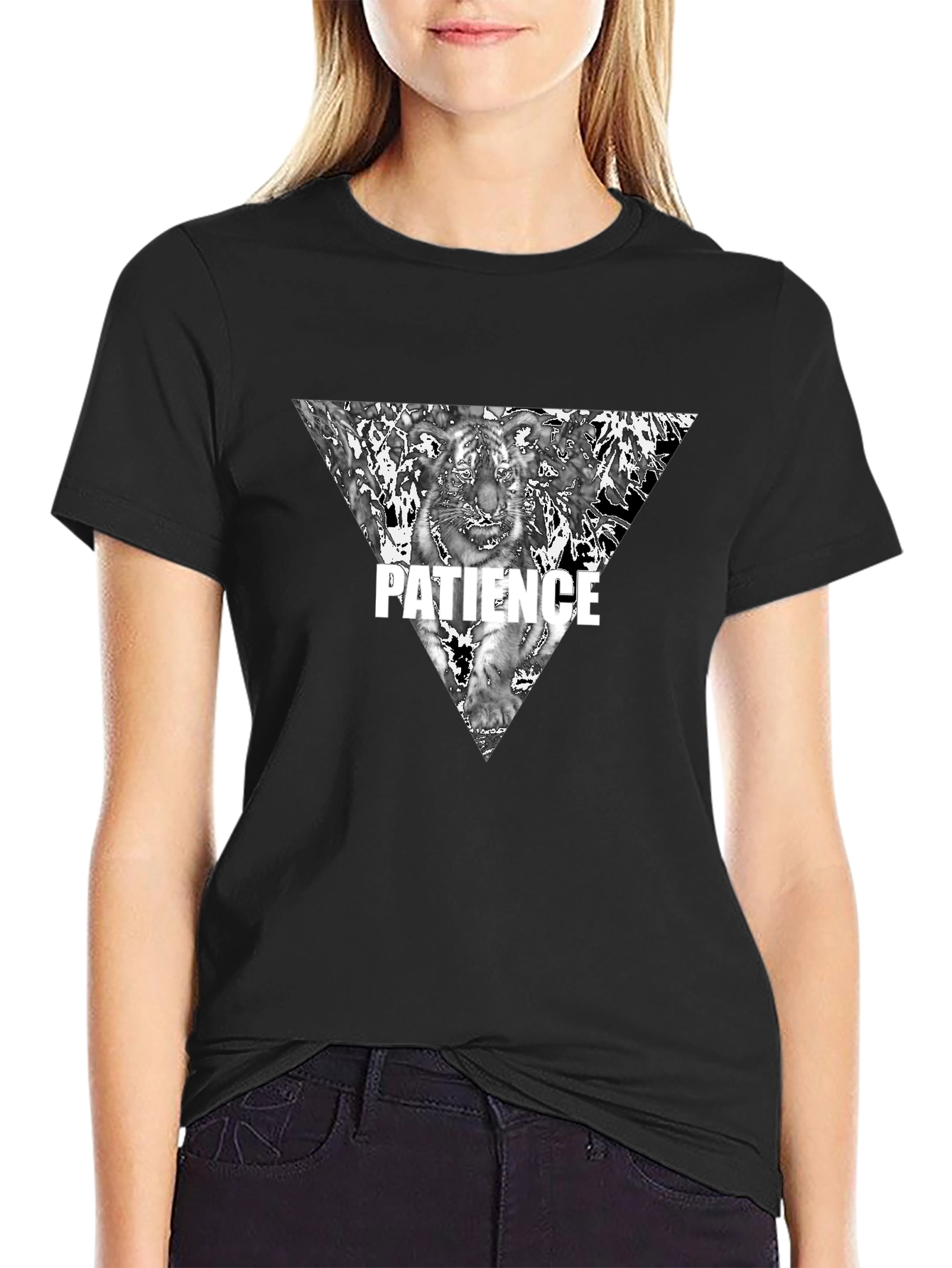 Mens Black Patience Tiger Graphic Tee