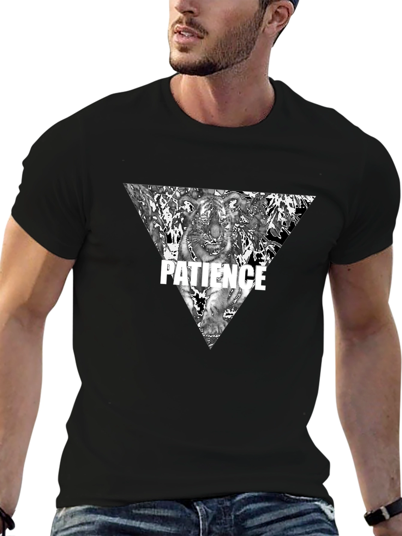 Mens Black Patience Tiger Graphic Tee