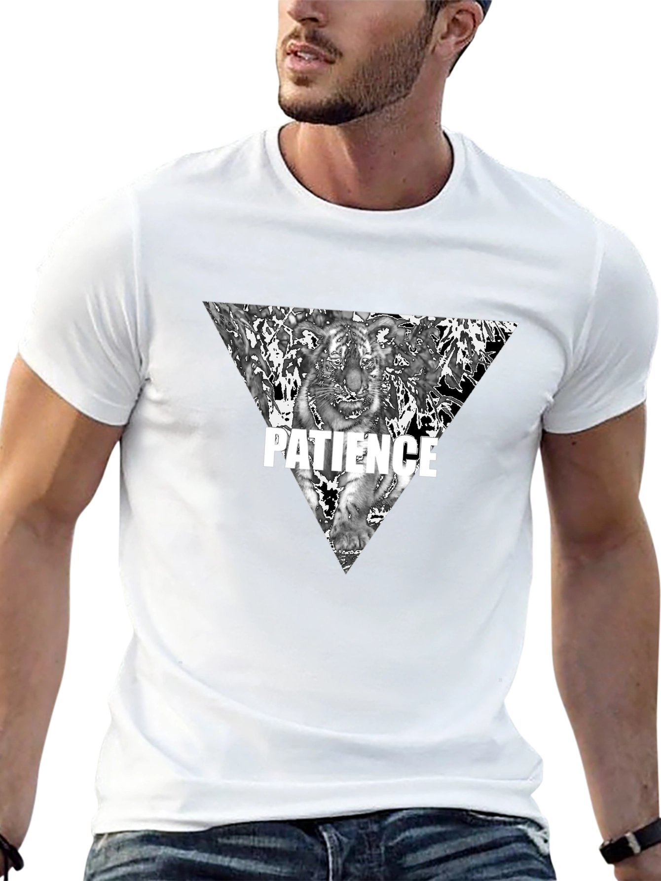 Mens Black Patience Tiger Graphic Tee
