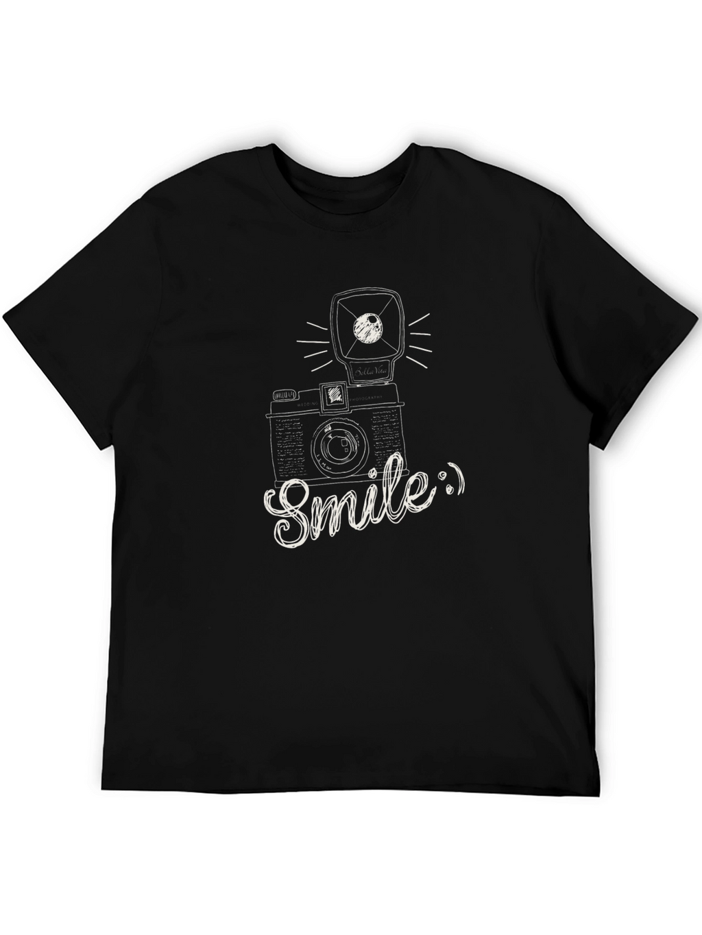 Smile Camera Graphic Tee - Black Cotton T-Shirt