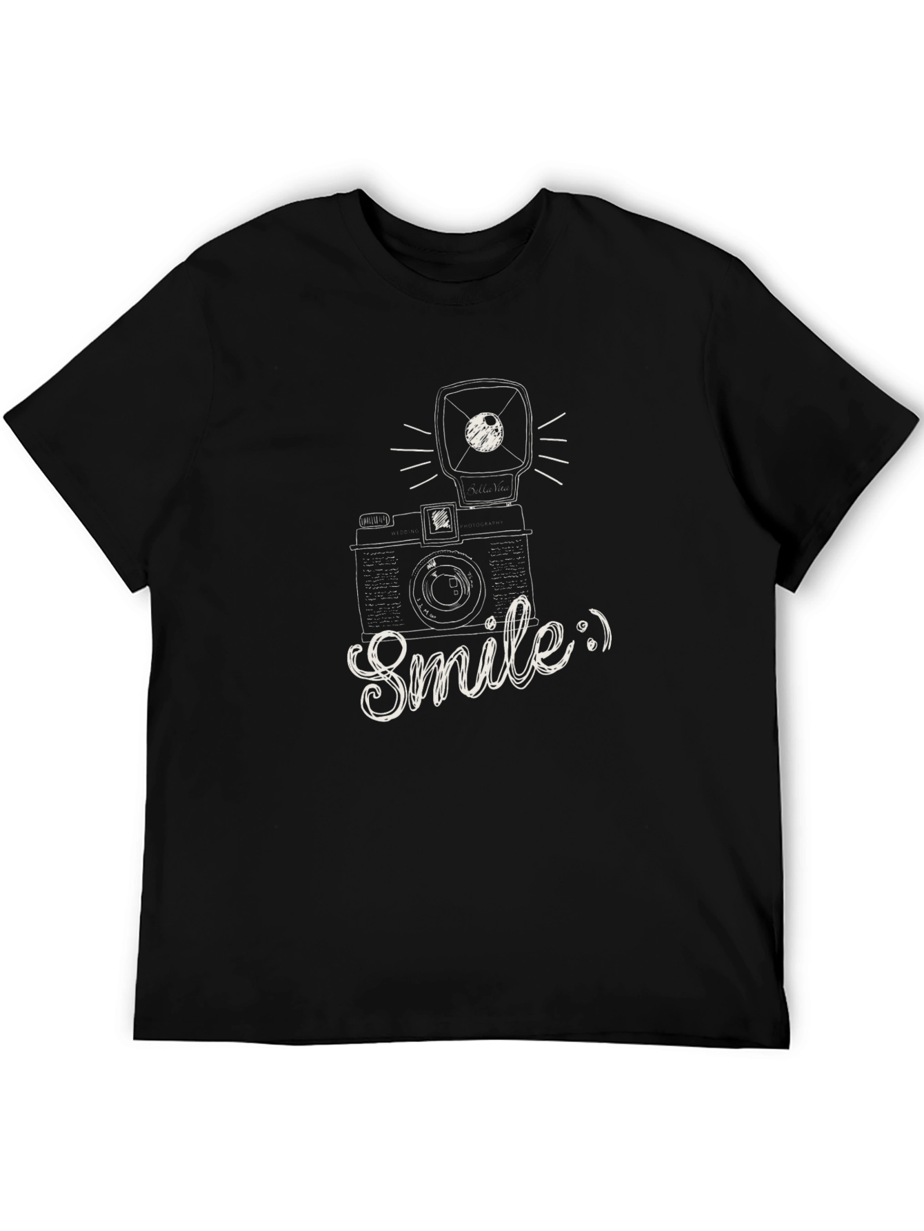 Smile Camera Graphic Tee - Black Cotton T-Shirt