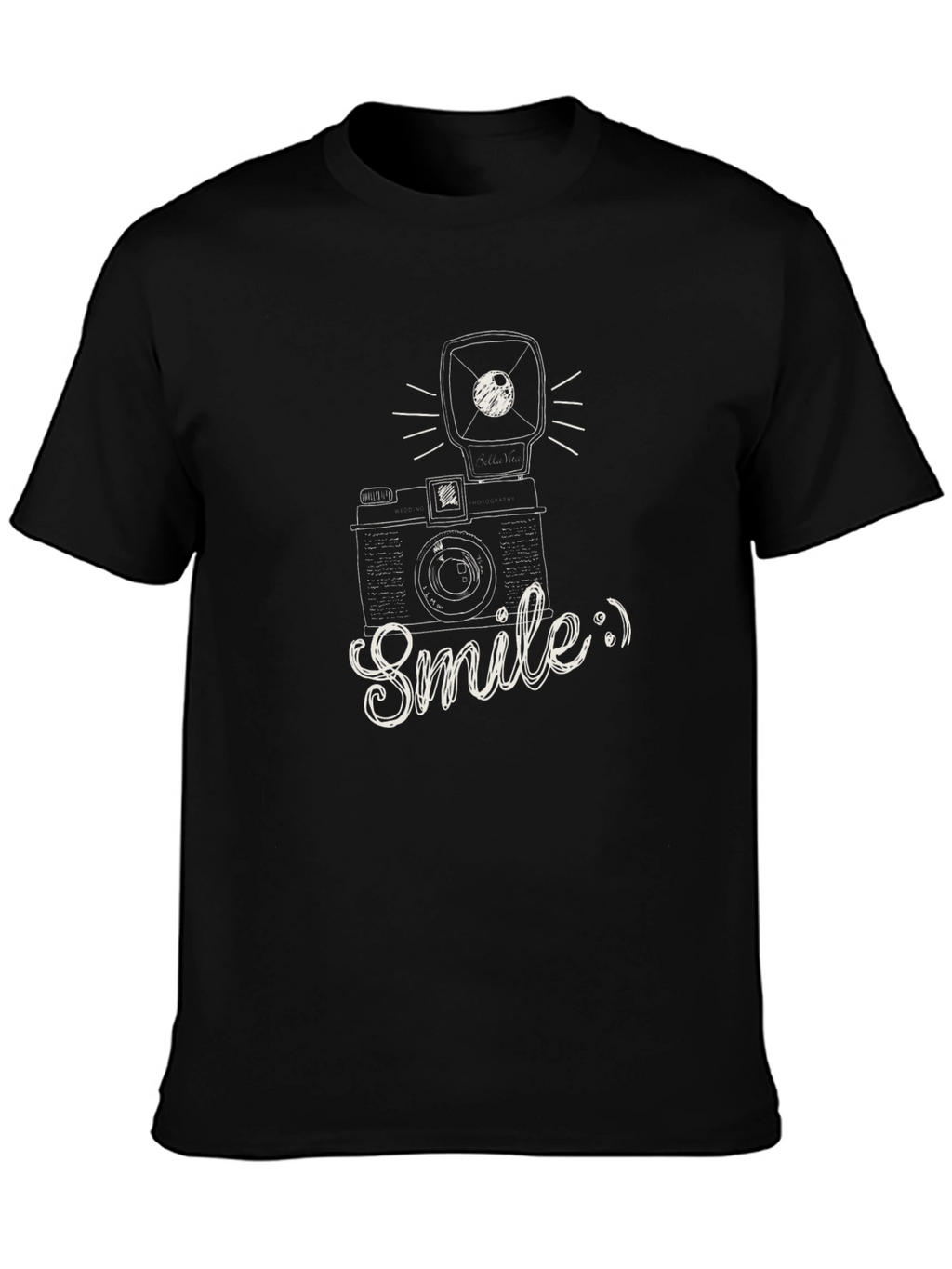Smile Camera Graphic Tee - Black Cotton T-Shirt