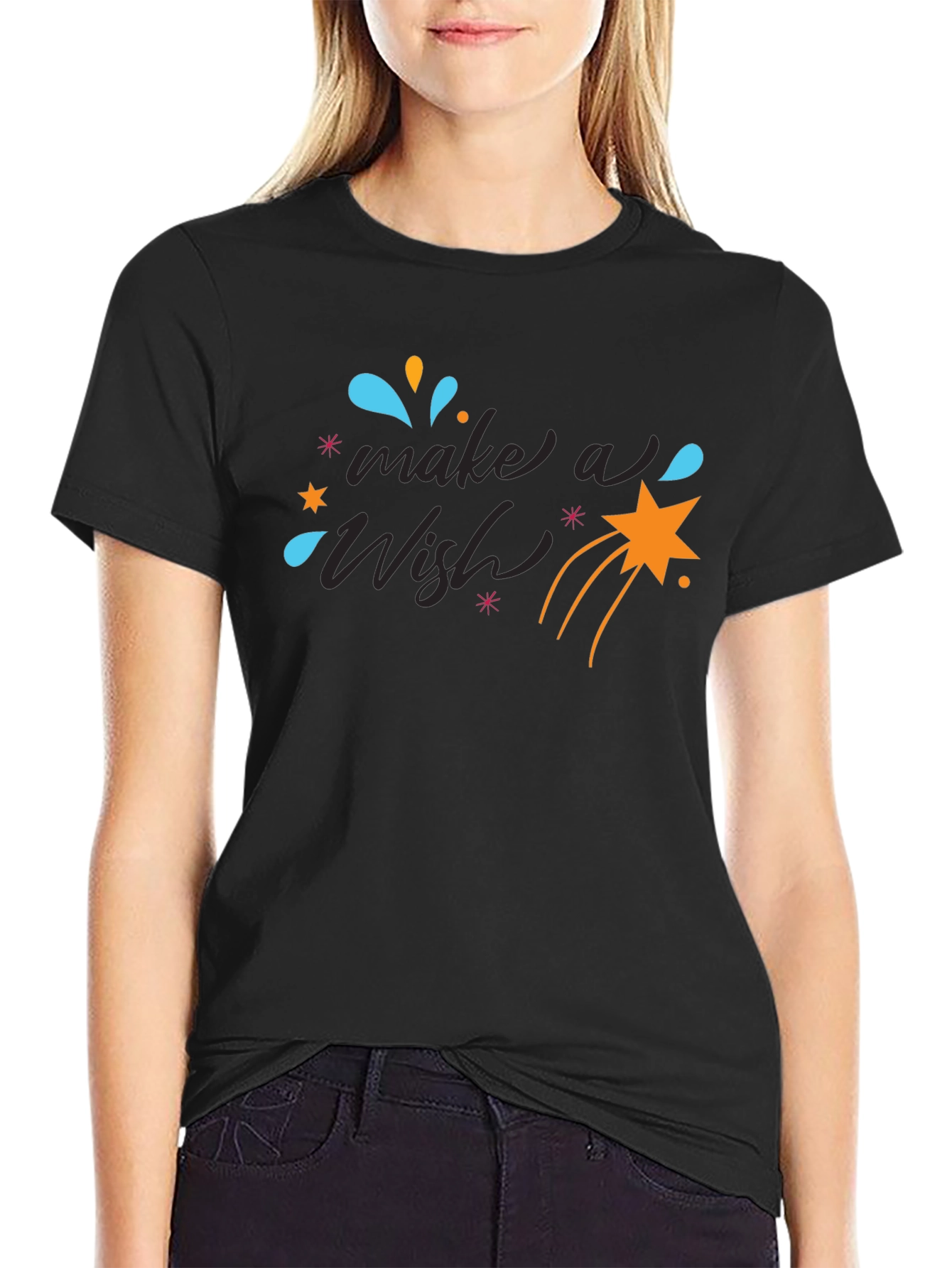 Make a Wish Graphic Tee - Black Cotton T-Shirt