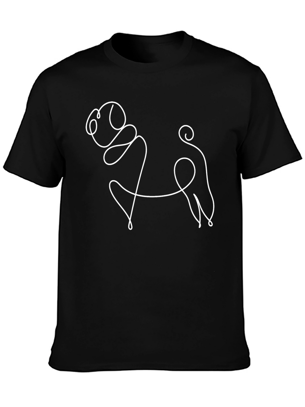 Minimalist Pug Line Art Black T-Shirt