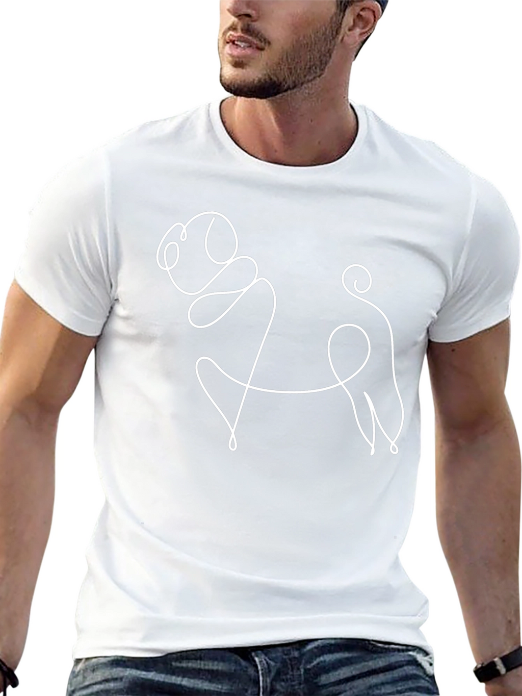 Minimalist Pug Line Art Black T-Shirt