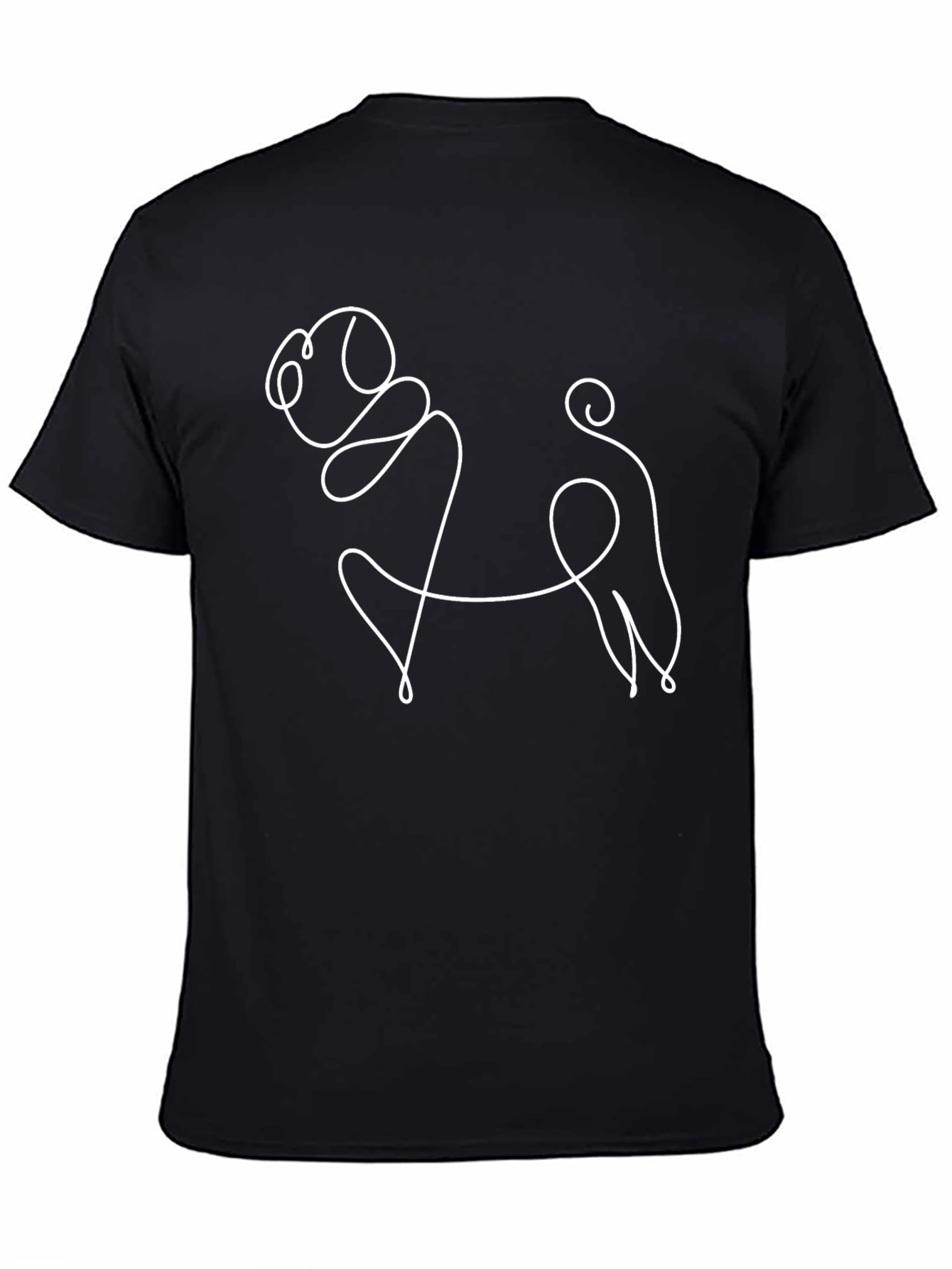 Minimalist Pug Line Art Black T-Shirt