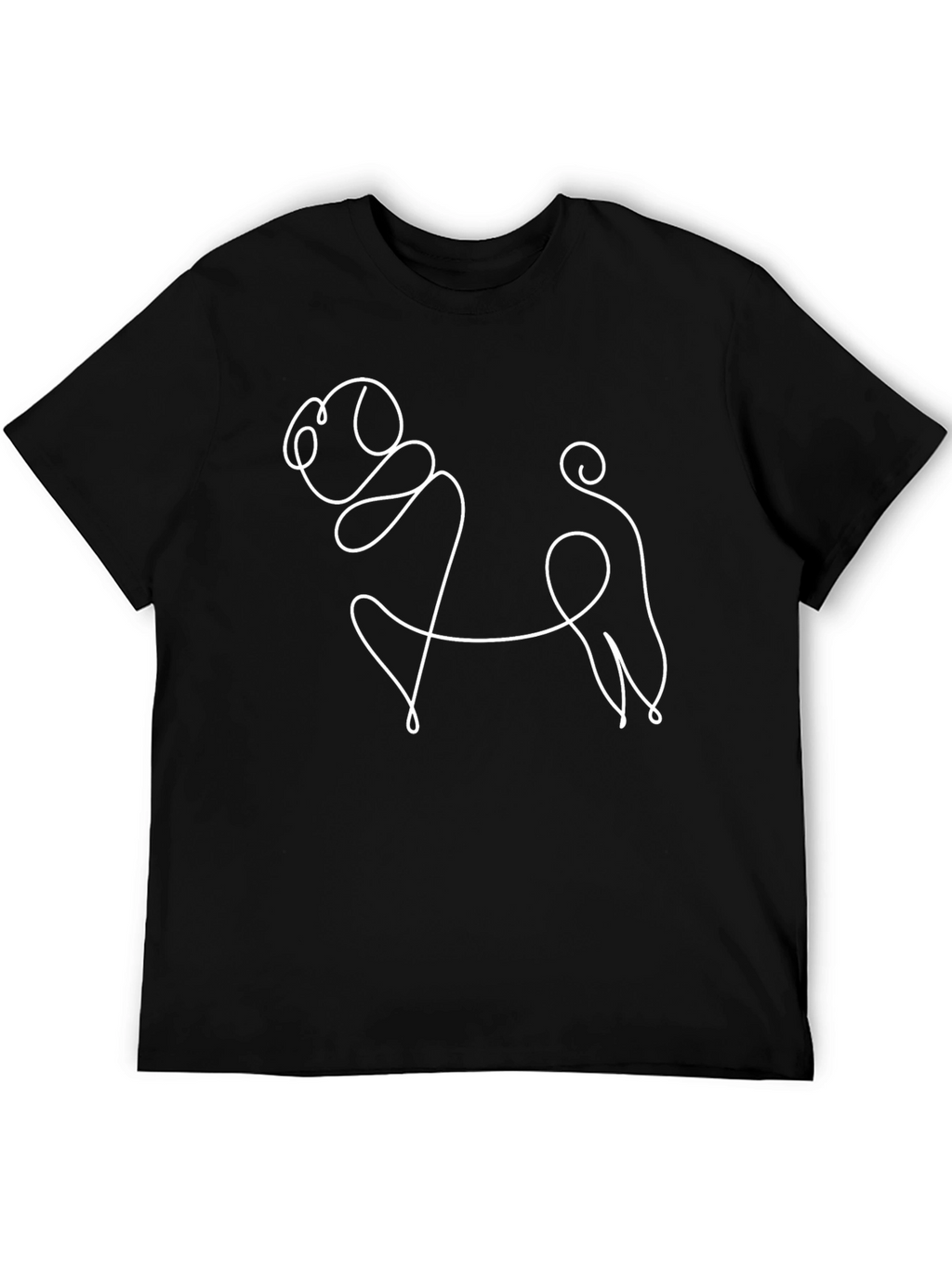 Minimalist Pug Line Art Black T-Shirt