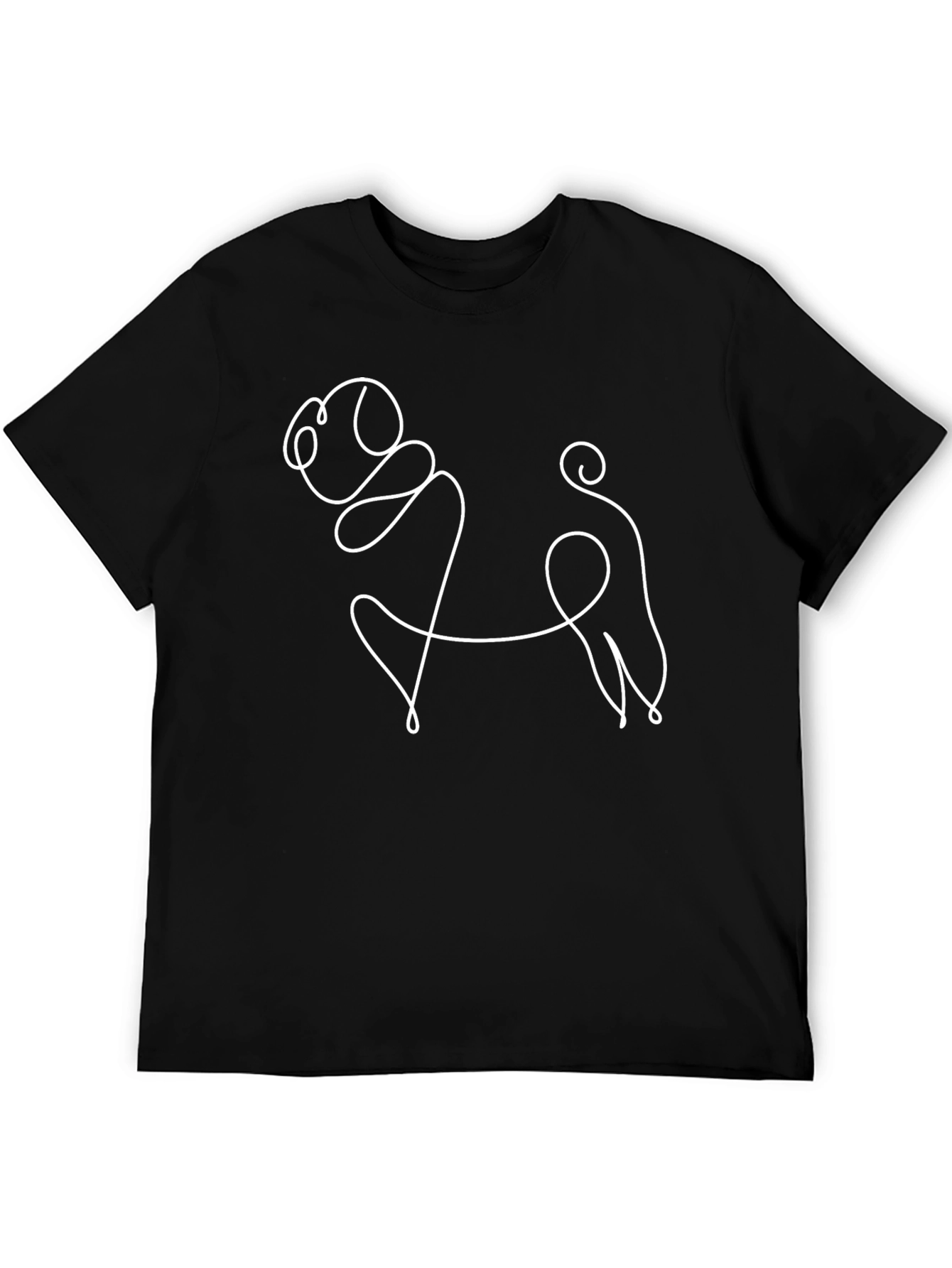 Minimalist Pug Line Art Black T-Shirt