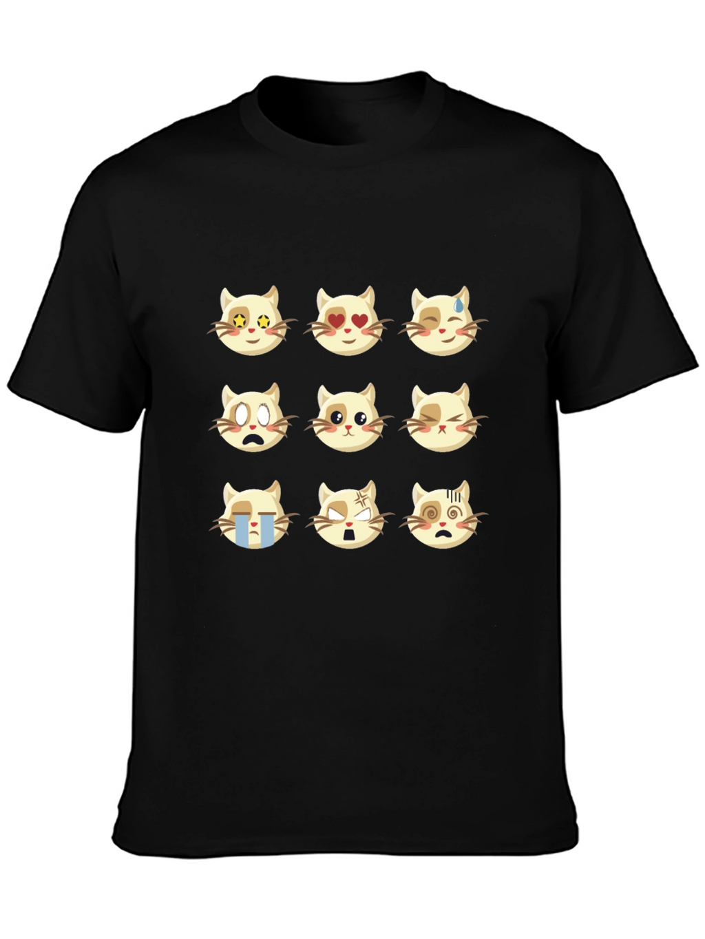 Emoji Cat Black T-Shirt