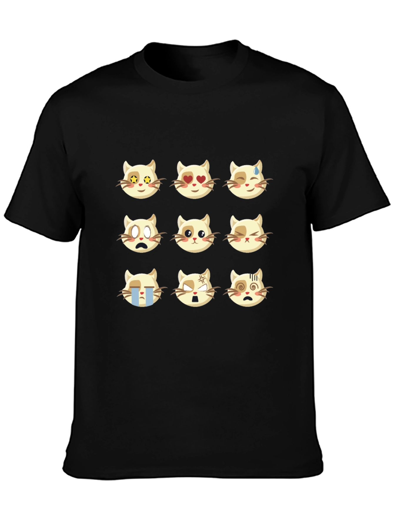 Emoji Cat Black T-Shirt