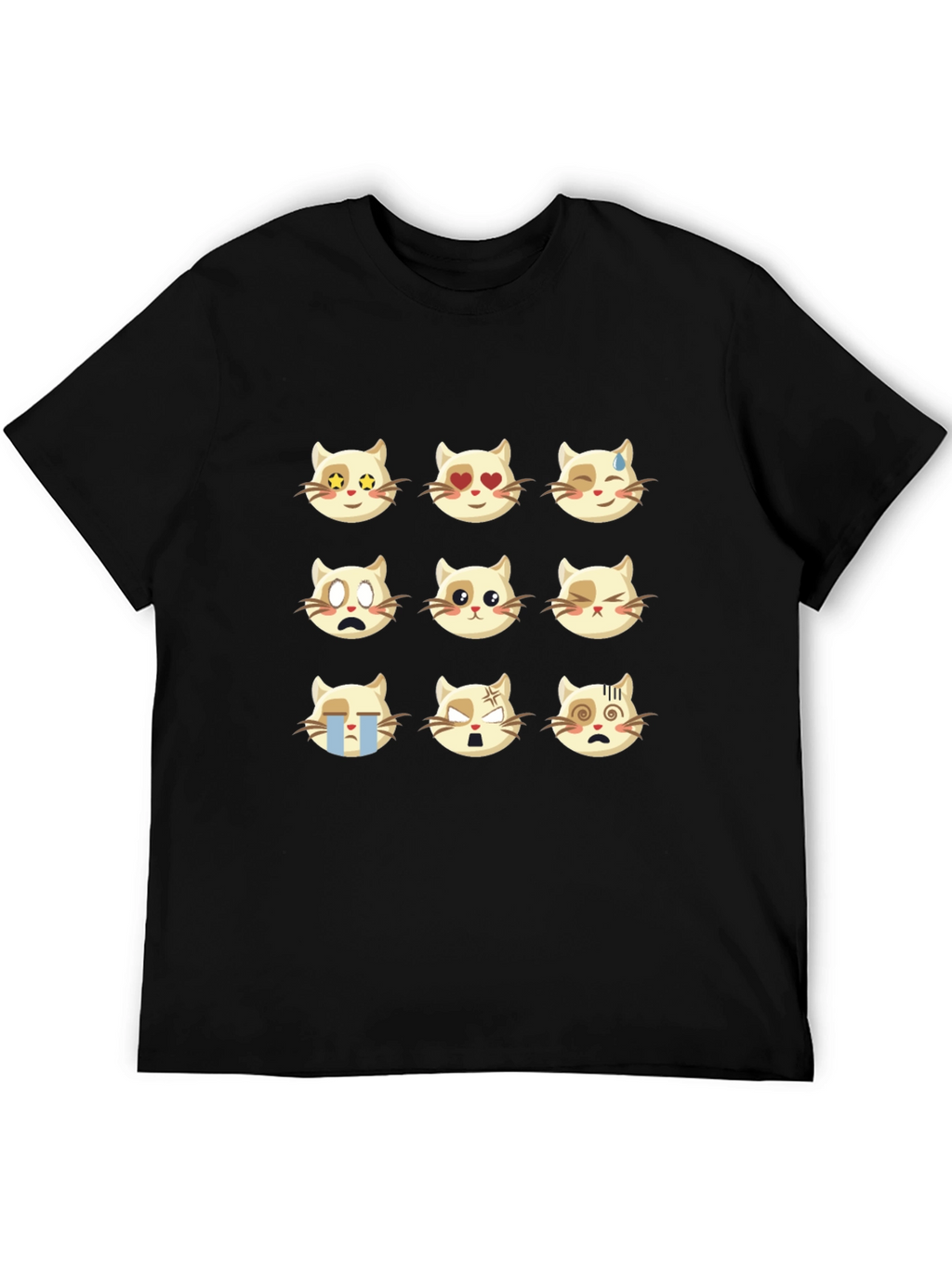 Emoji Cat Black T-Shirt