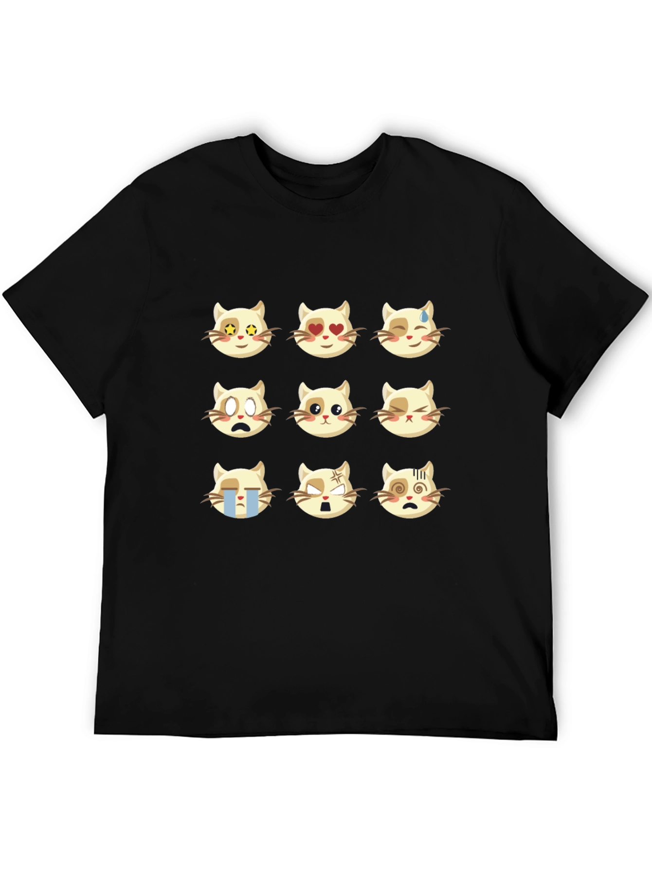 Emoji Cat Black T-Shirt