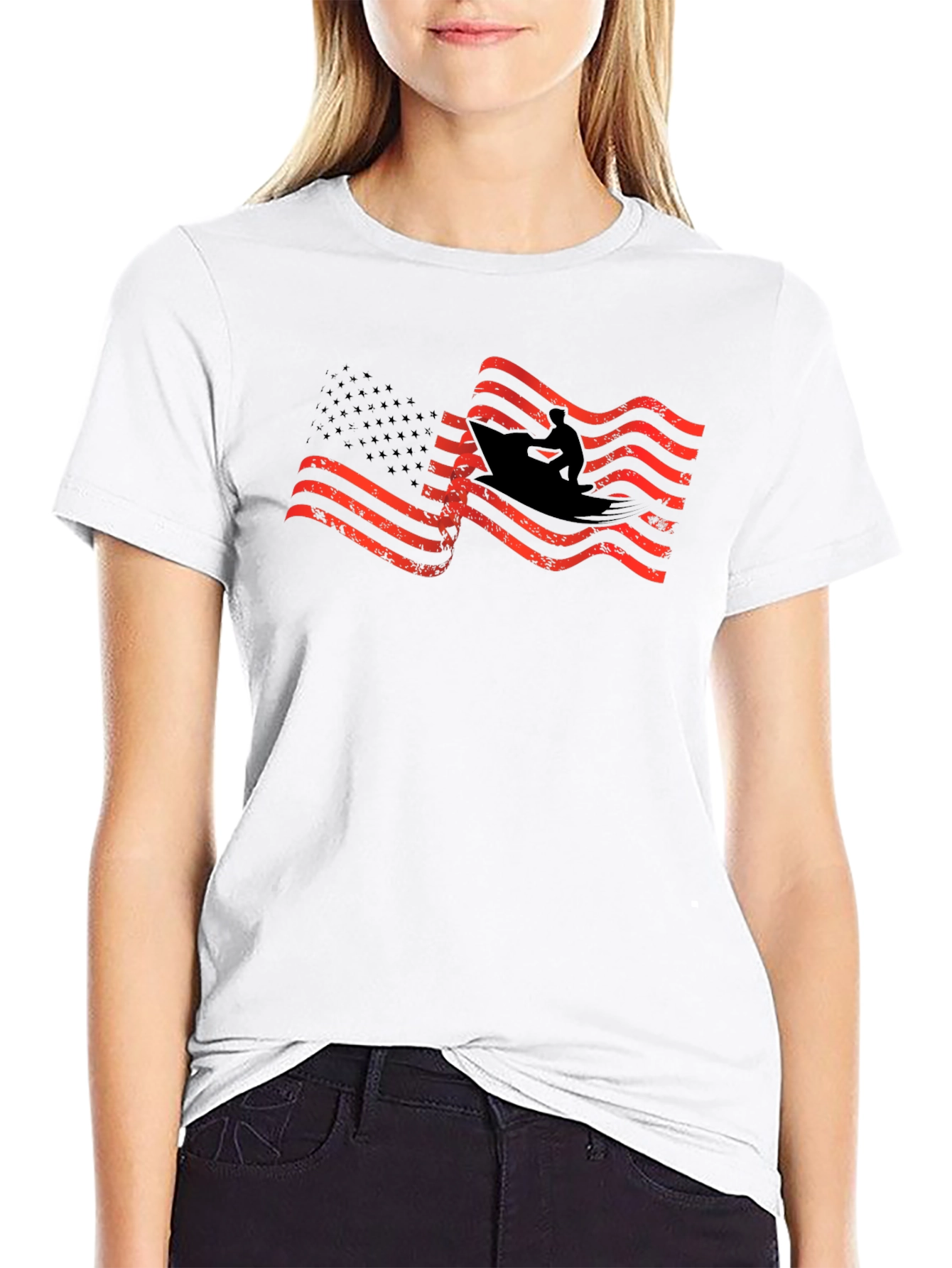 American Flag Surfer Graphic T-Shirt