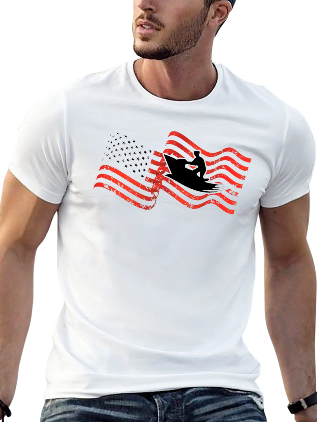 American Flag Surfer Graphic T-Shirt