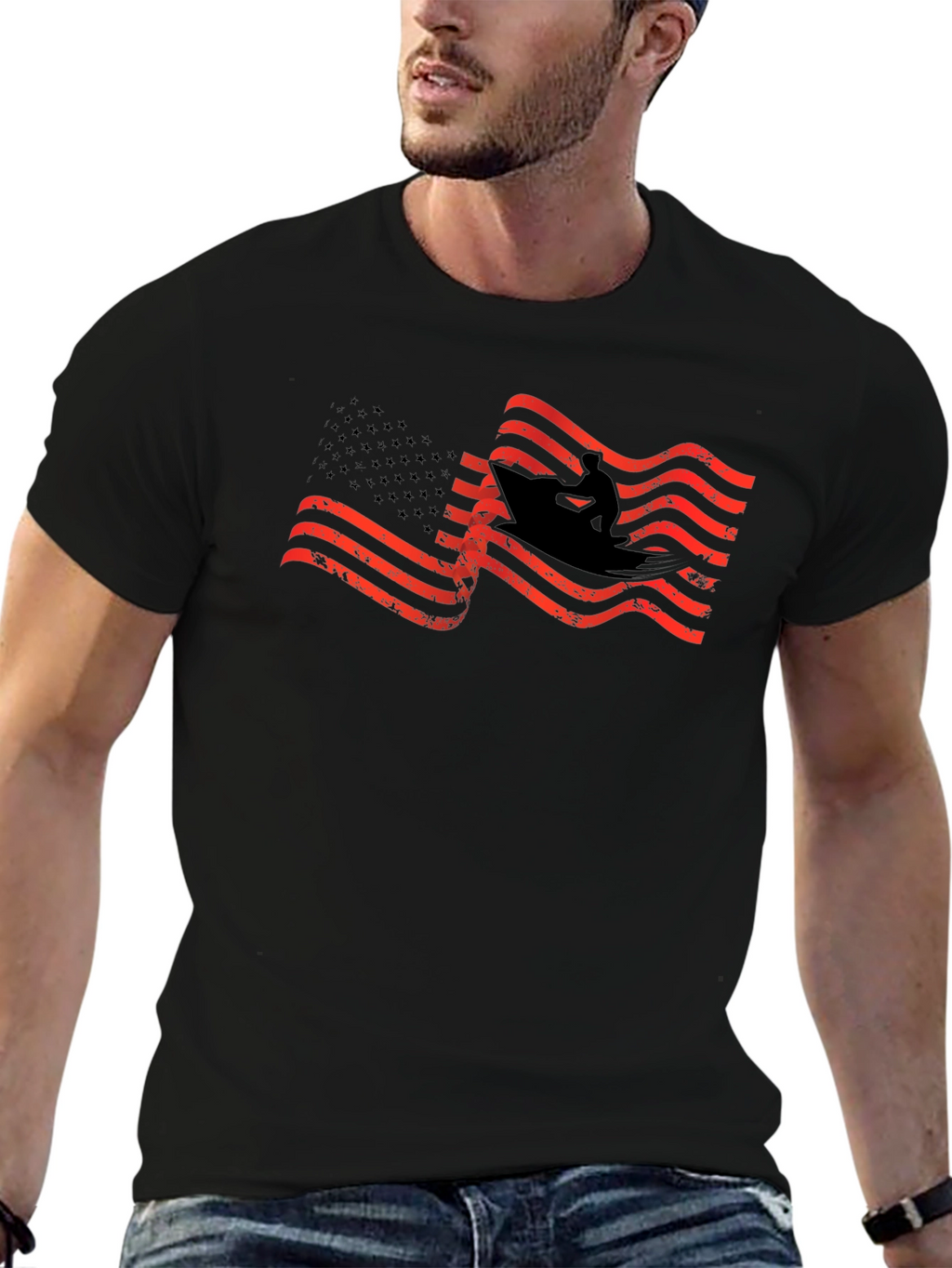 American Flag Surfer Graphic T-Shirt