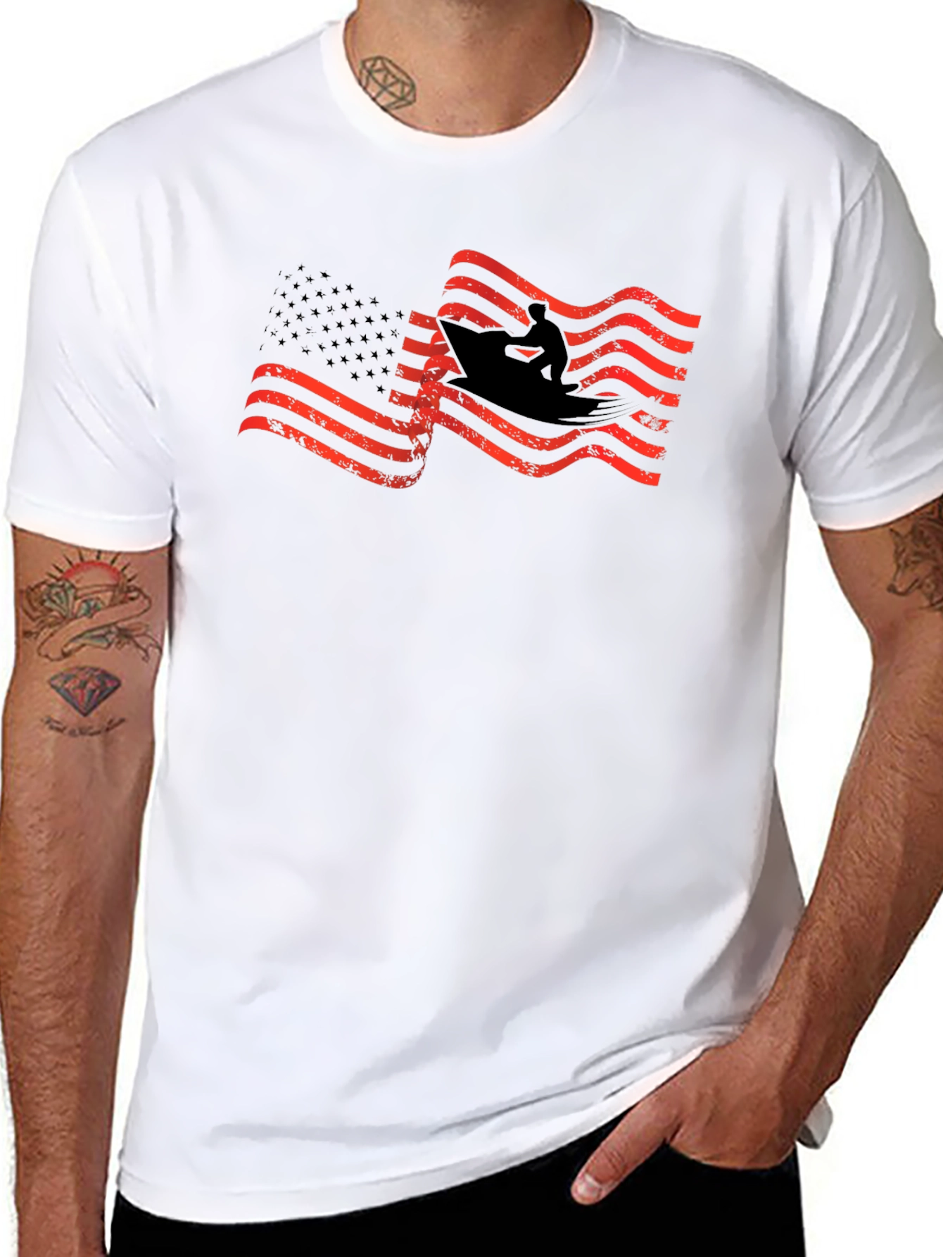 American Flag Surfer Graphic T-Shirt