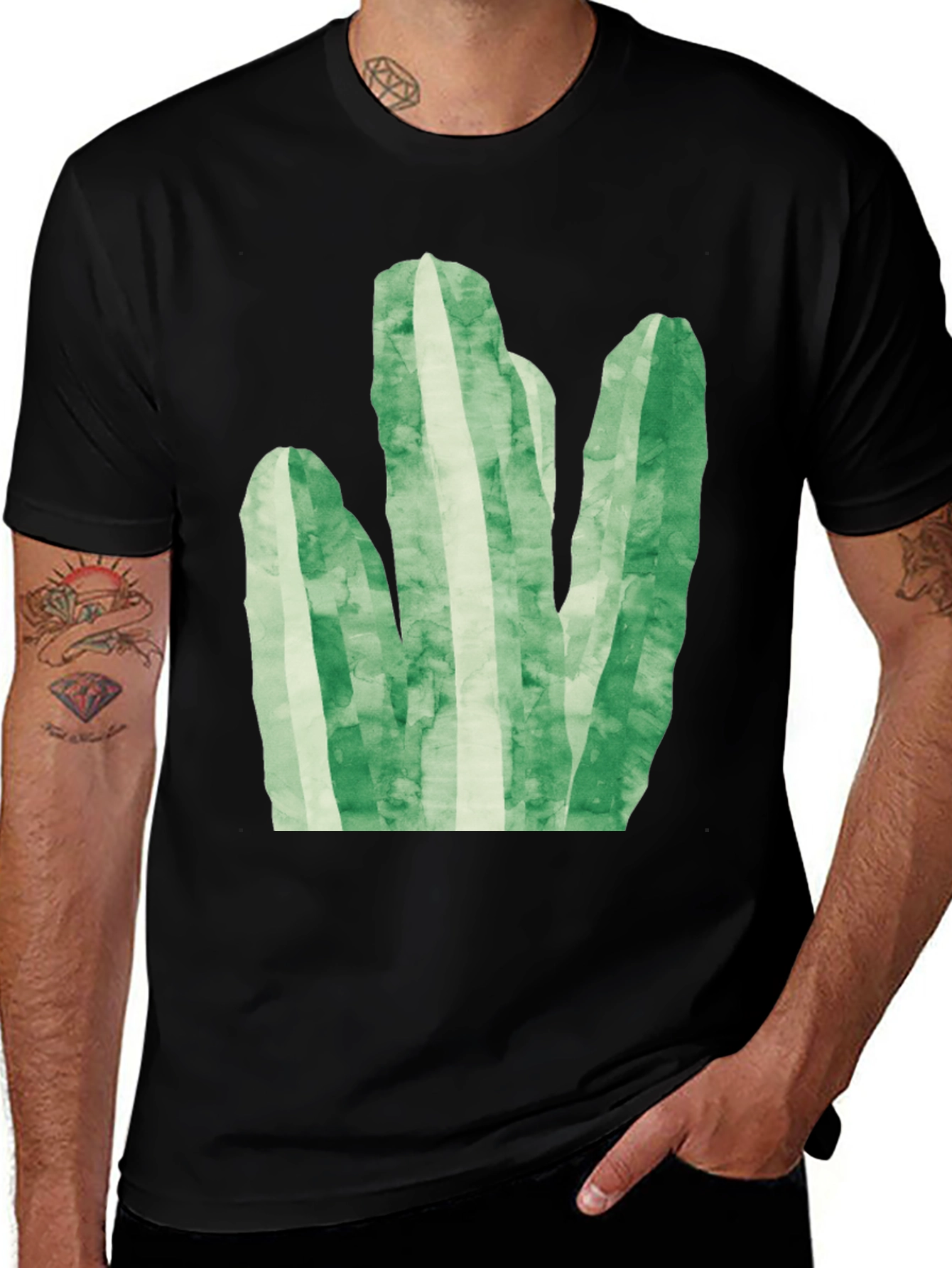 Green Cactus Graphic Tee - Trendy Black T-Shirt