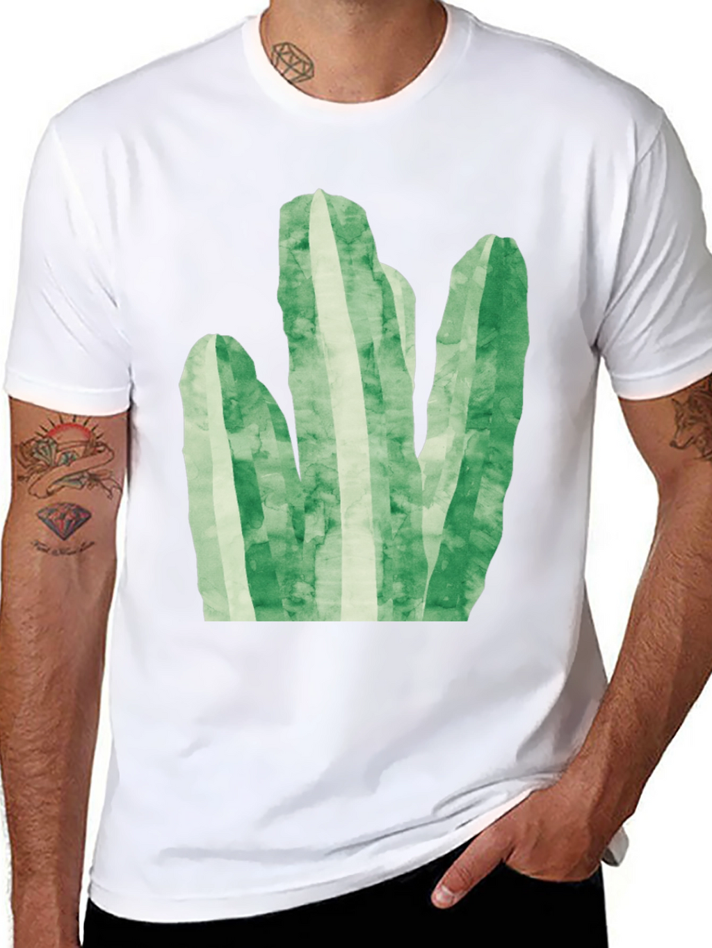 Green Cactus Graphic Tee - Trendy Black T-Shirt