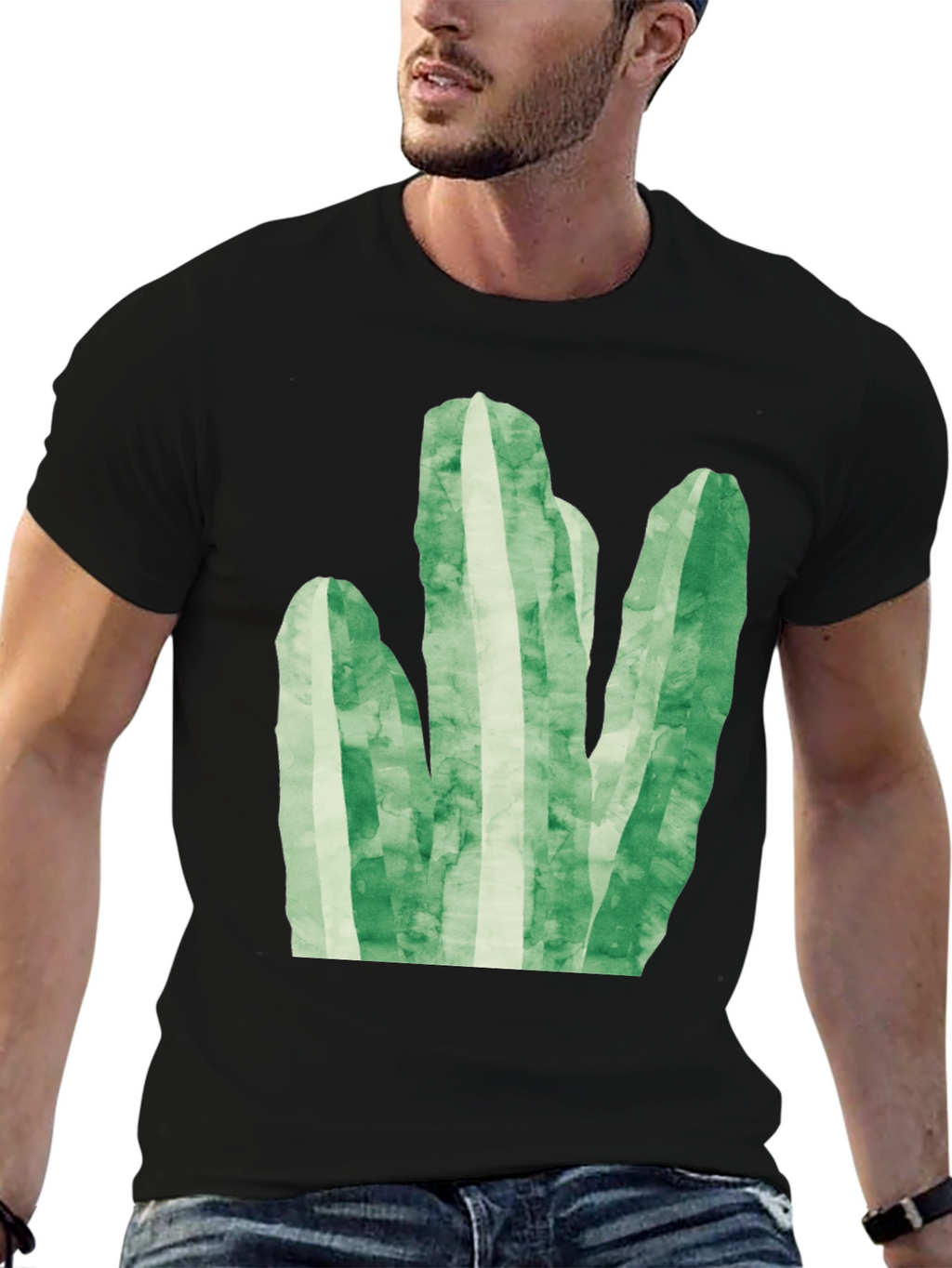 Green Cactus Graphic Tee - Trendy Black T-Shirt