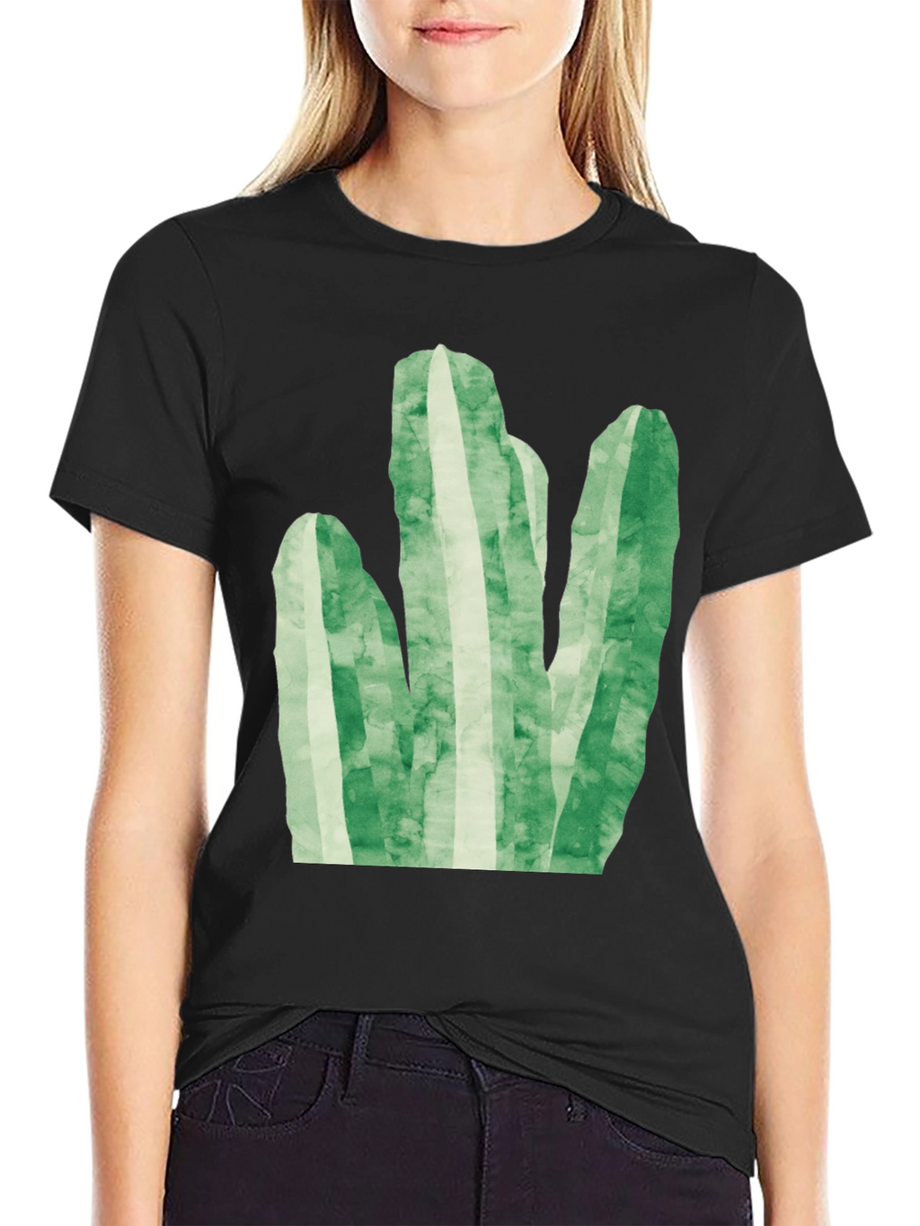Green Cactus Graphic Tee - Trendy Black T-Shirt