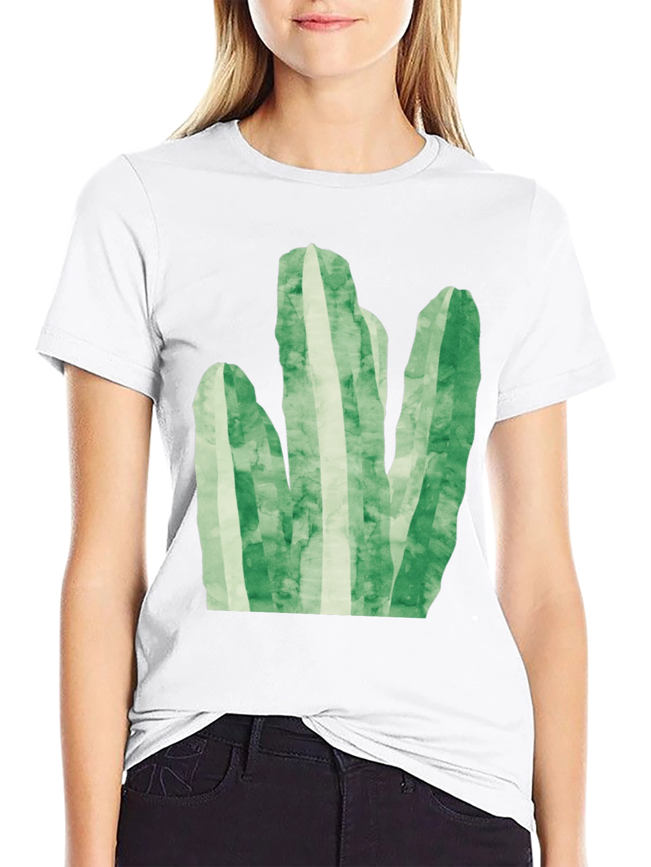 Green Cactus Graphic Tee - Trendy Black T-Shirt