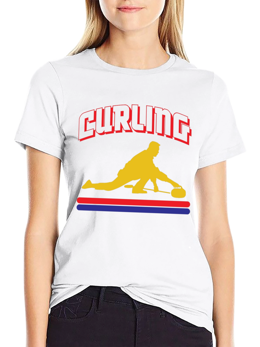 Curling Player Graphic T-Shirt - Novelty Design