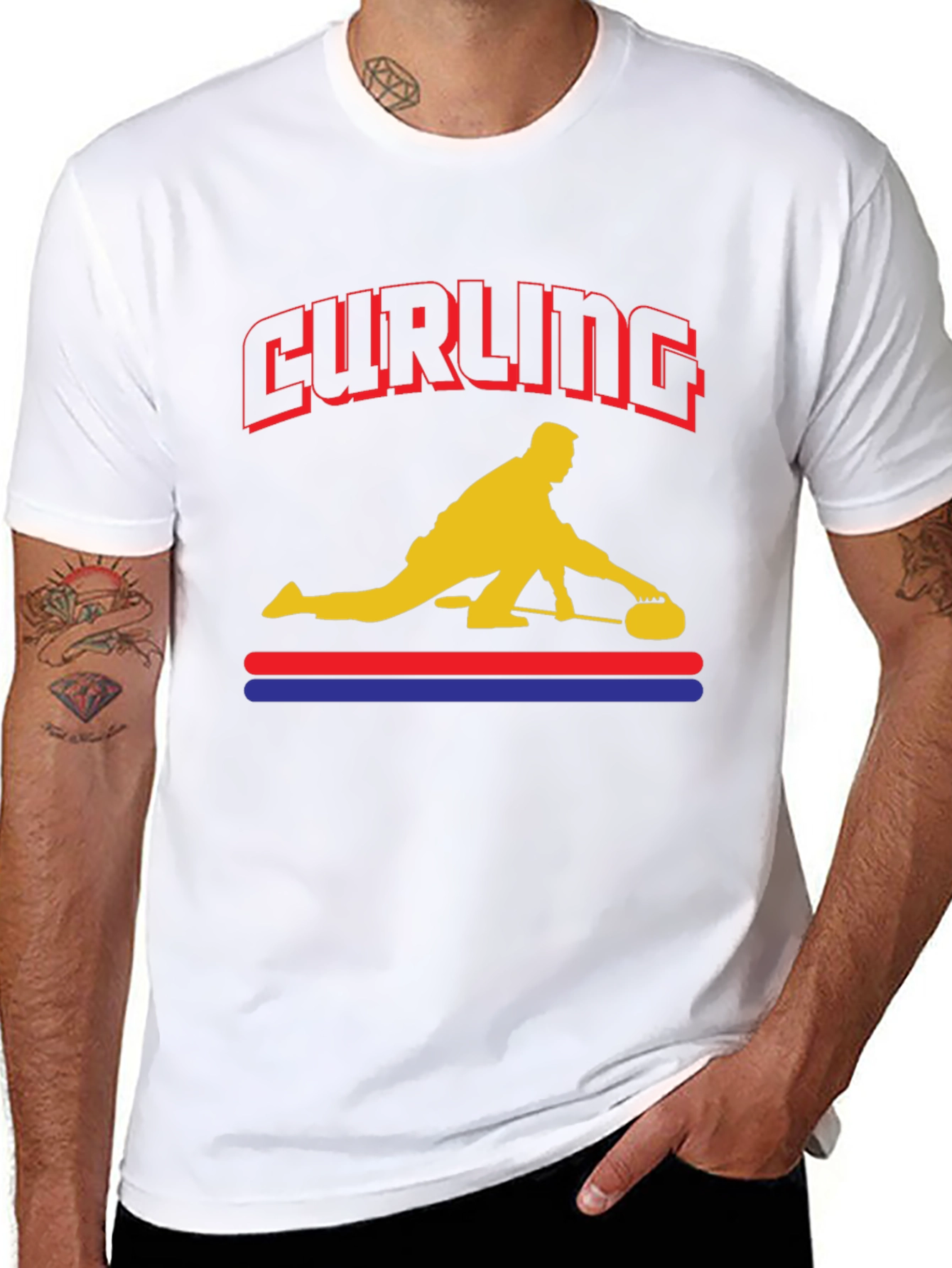 Curling Player Graphic T-Shirt - Novelty Design