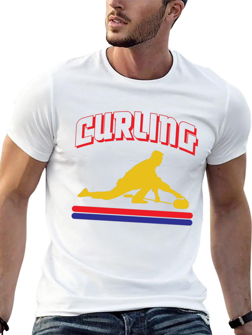 Curling Player Graphic T-Shirt - Novelty Design