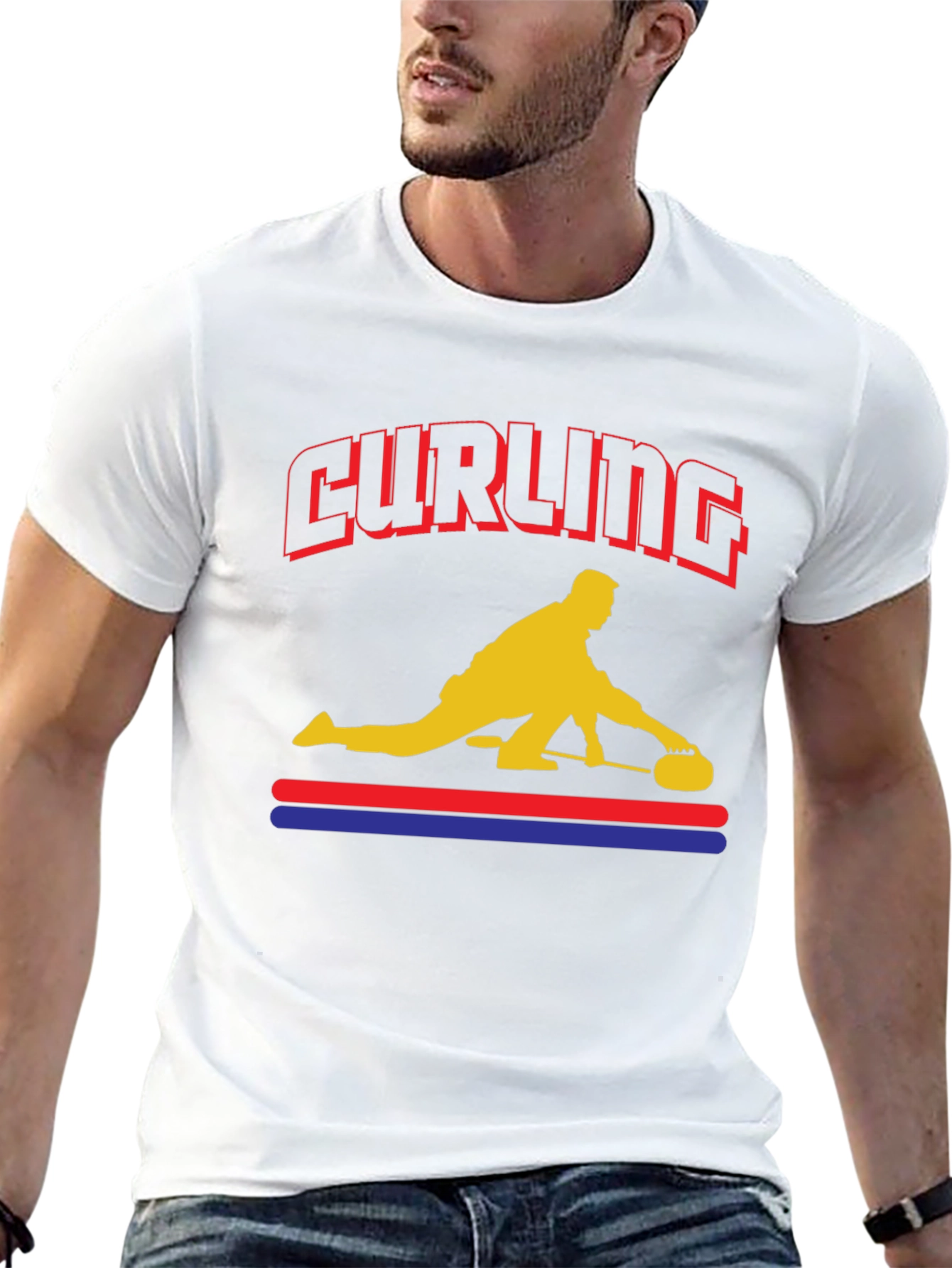 Curling Player Graphic T-Shirt - Novelty Design