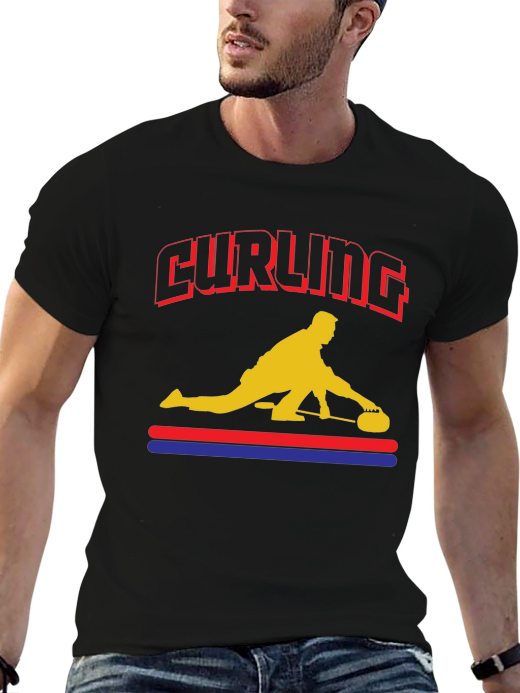 Curling Player Graphic T-Shirt - Novelty Design