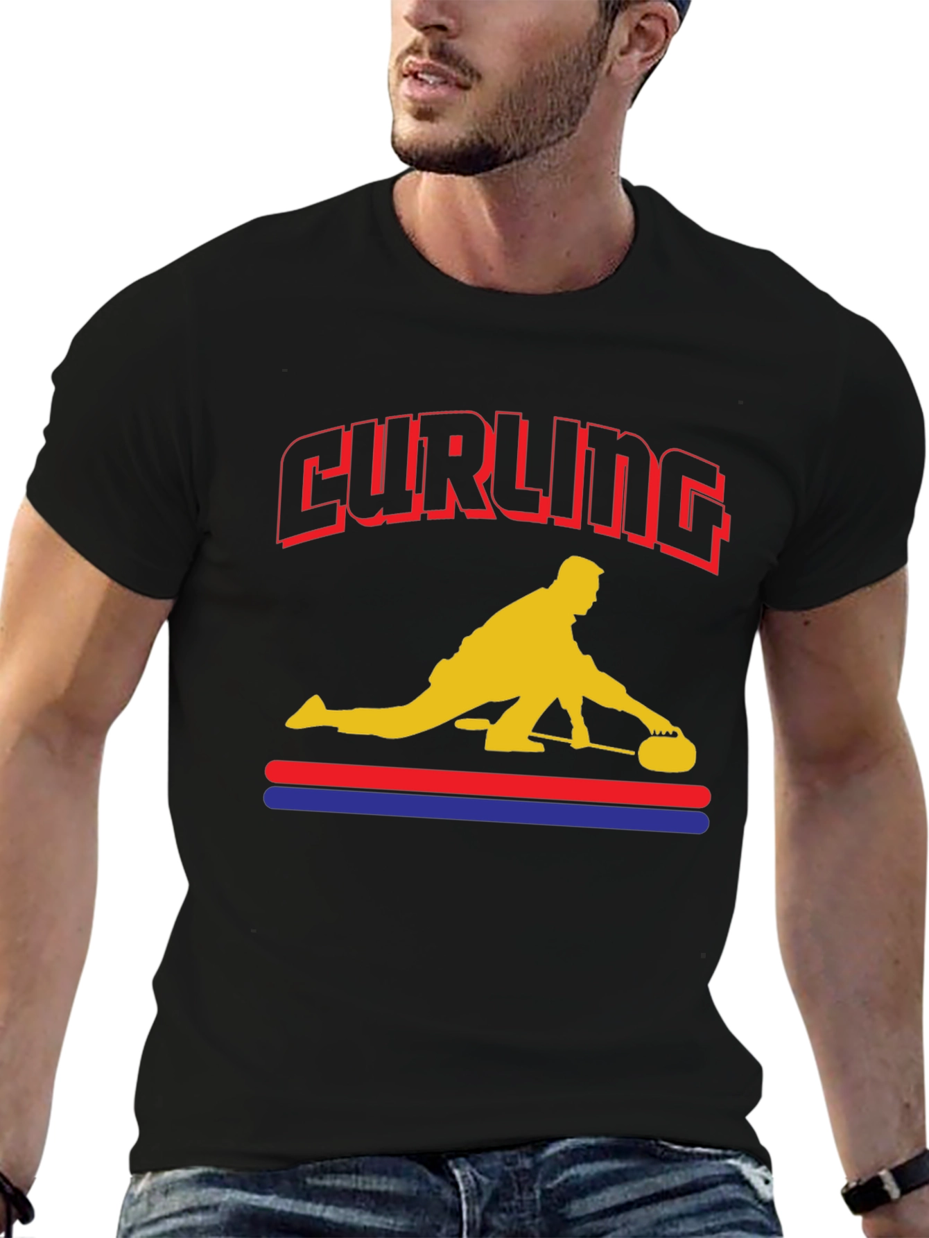 Curling Player Graphic T-Shirt - Novelty Design