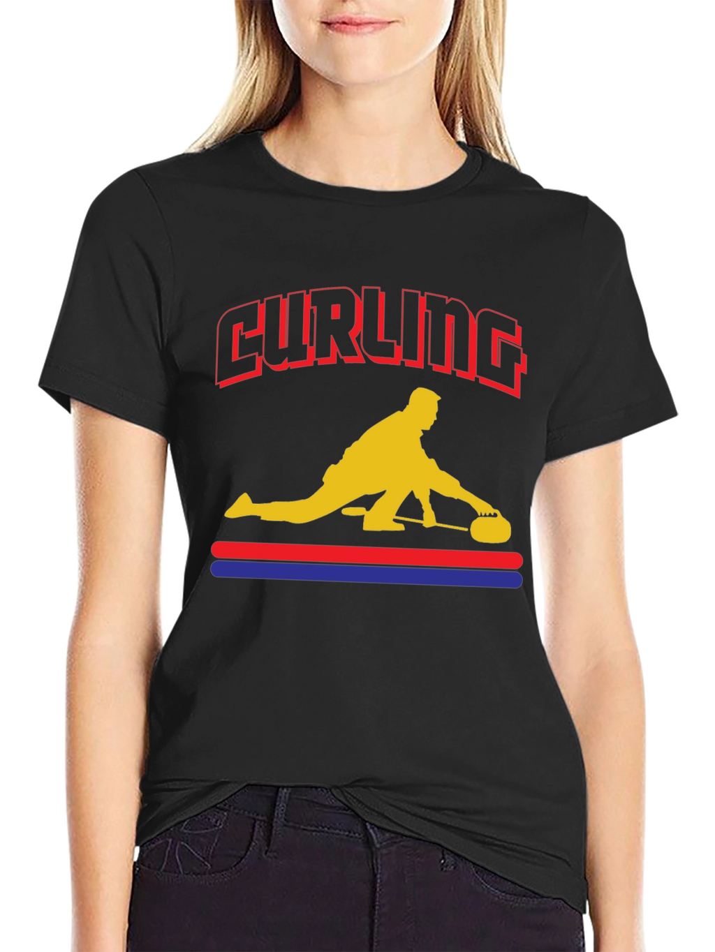 Curling Player Graphic T-Shirt - Novelty Design