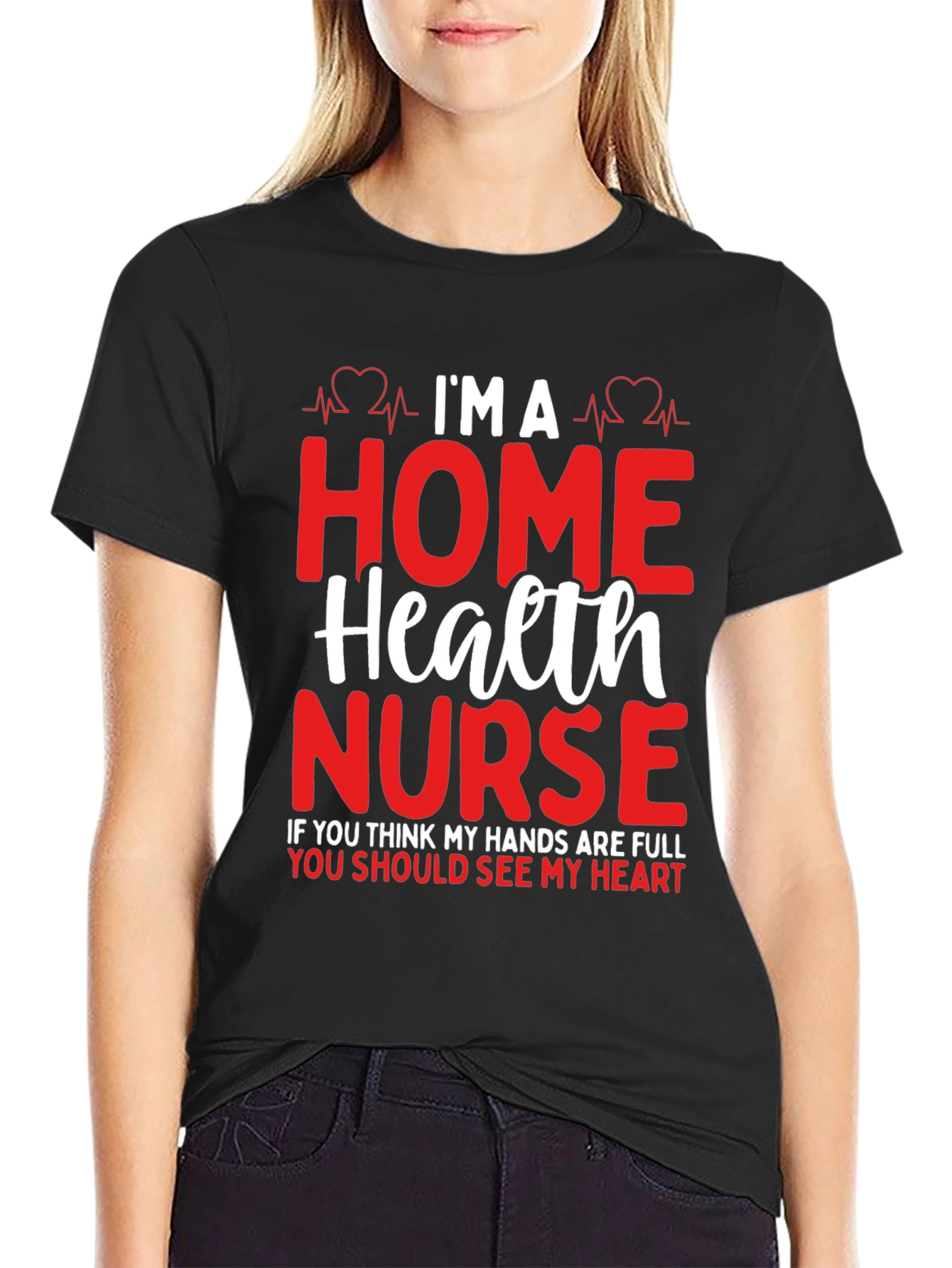 Home Health Nurse Heartbeat Graphic T-Shirt