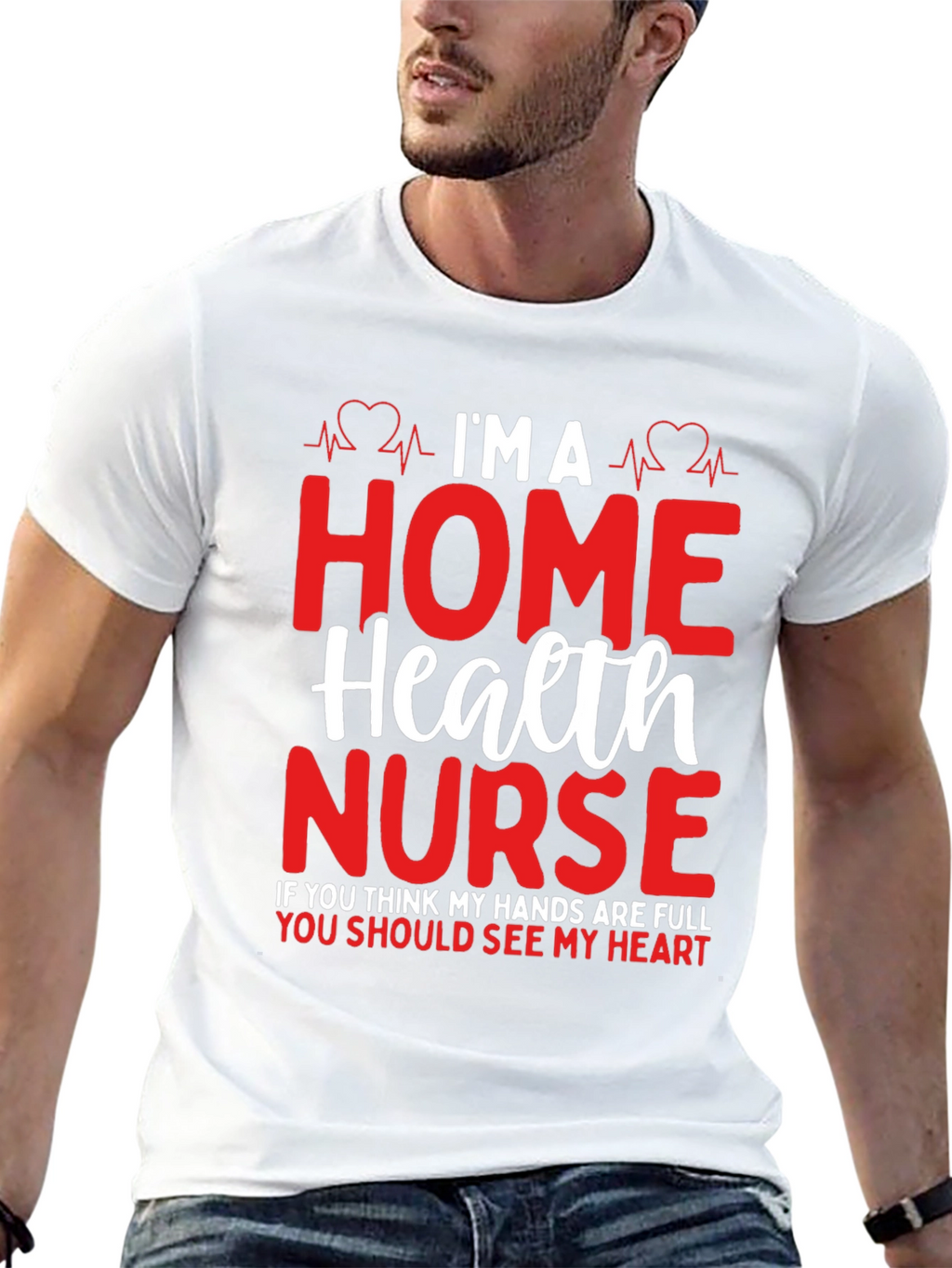 Home Health Nurse Heartbeat Graphic T-Shirt