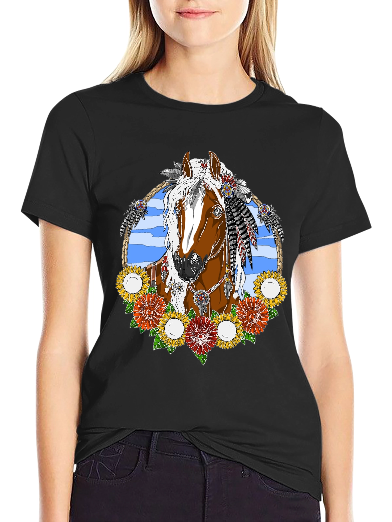 Horse and Flowers Graphic Tee
