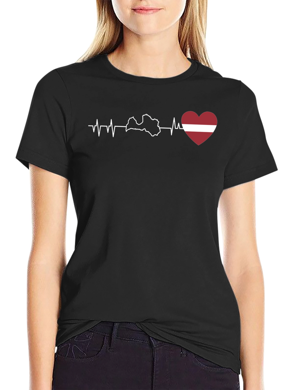 Latvia Heartbeat T-Shirt - Black Cotton Tee