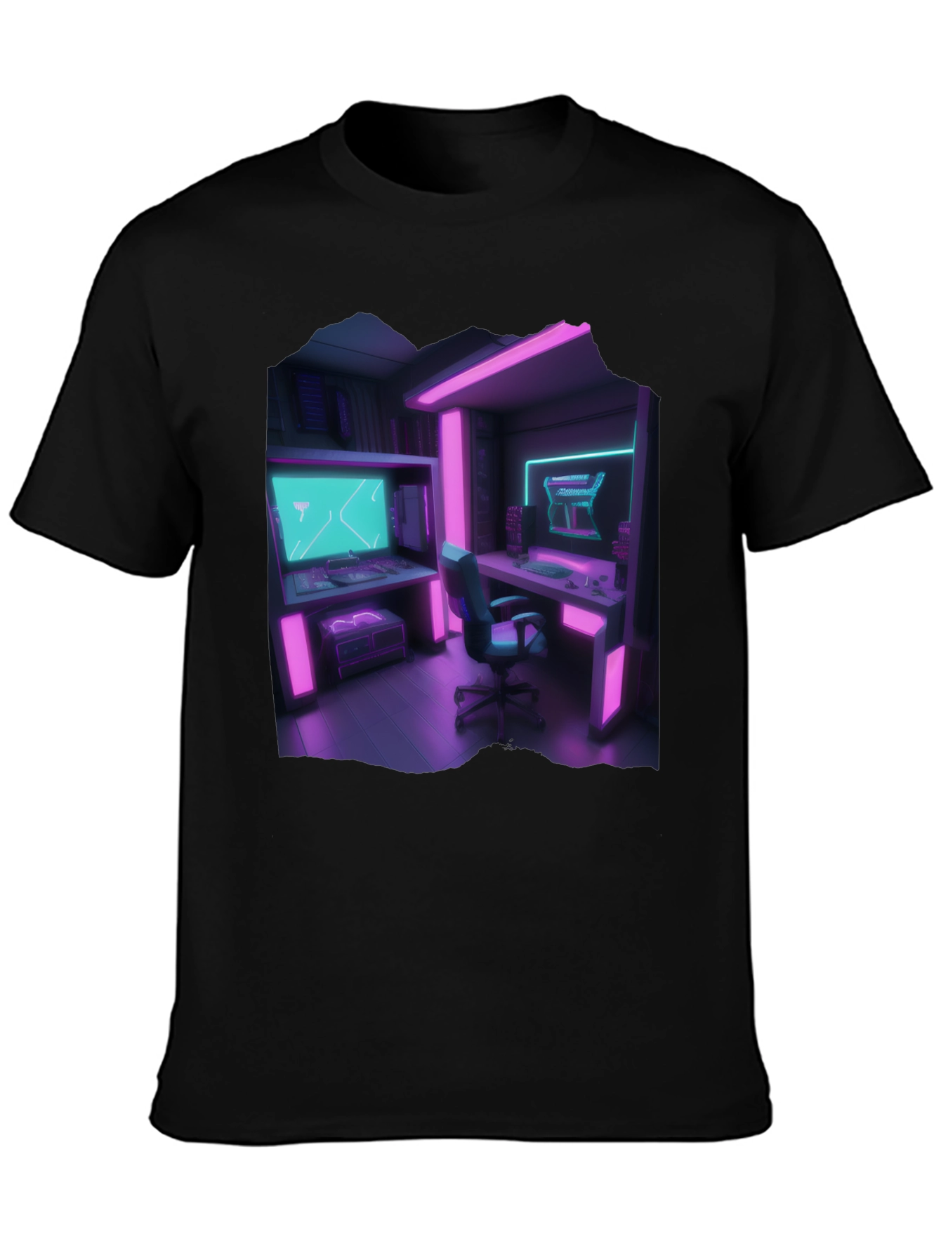 Gamer Room T-Shirt: Neon Cyberpunk Style